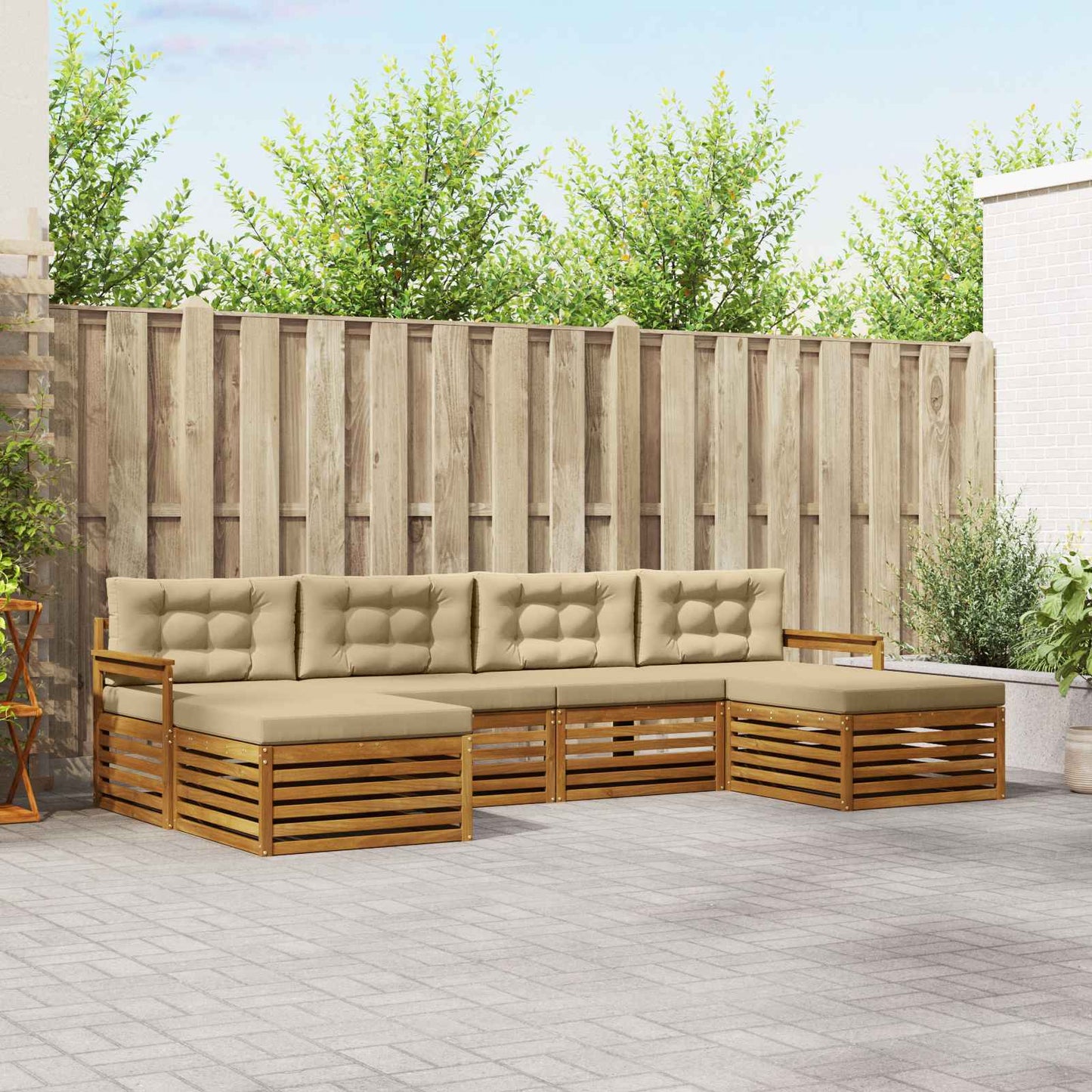Set divani 6 pcs Naturale e Beige Legno di Acacia Massello | homemem39