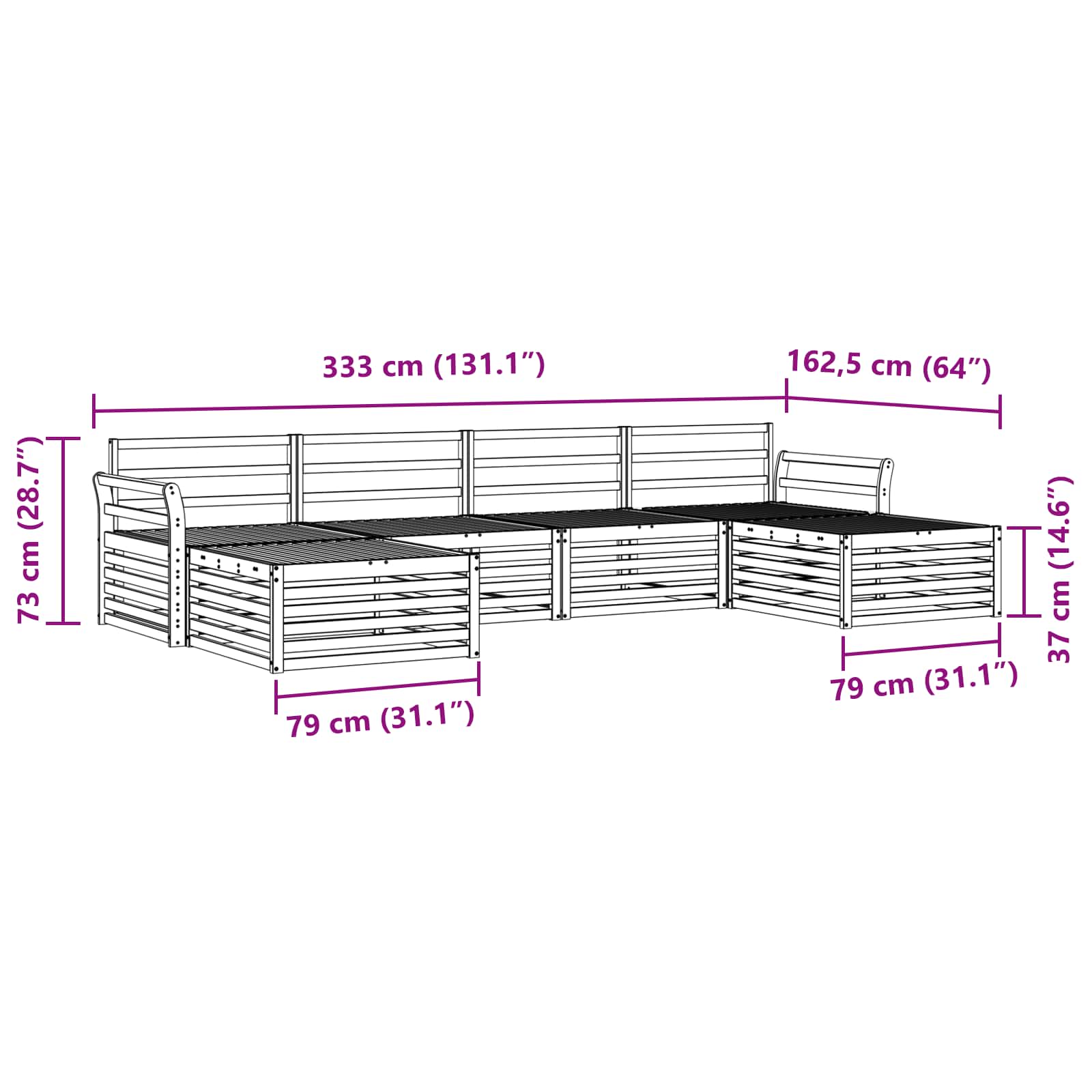 Set divani 6 pcs Naturale Legno di Acacia Massello | homemem39