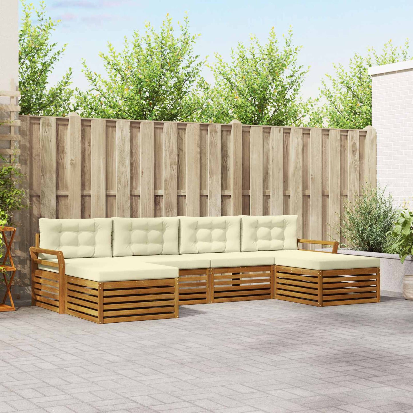 Set divani 6 pcs Naturale e Crema Legno di Acacia Massello | homemem39