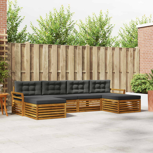 Set divani 6 pcs Naturale e Antracite Legno di Acacia Massello | homemem39