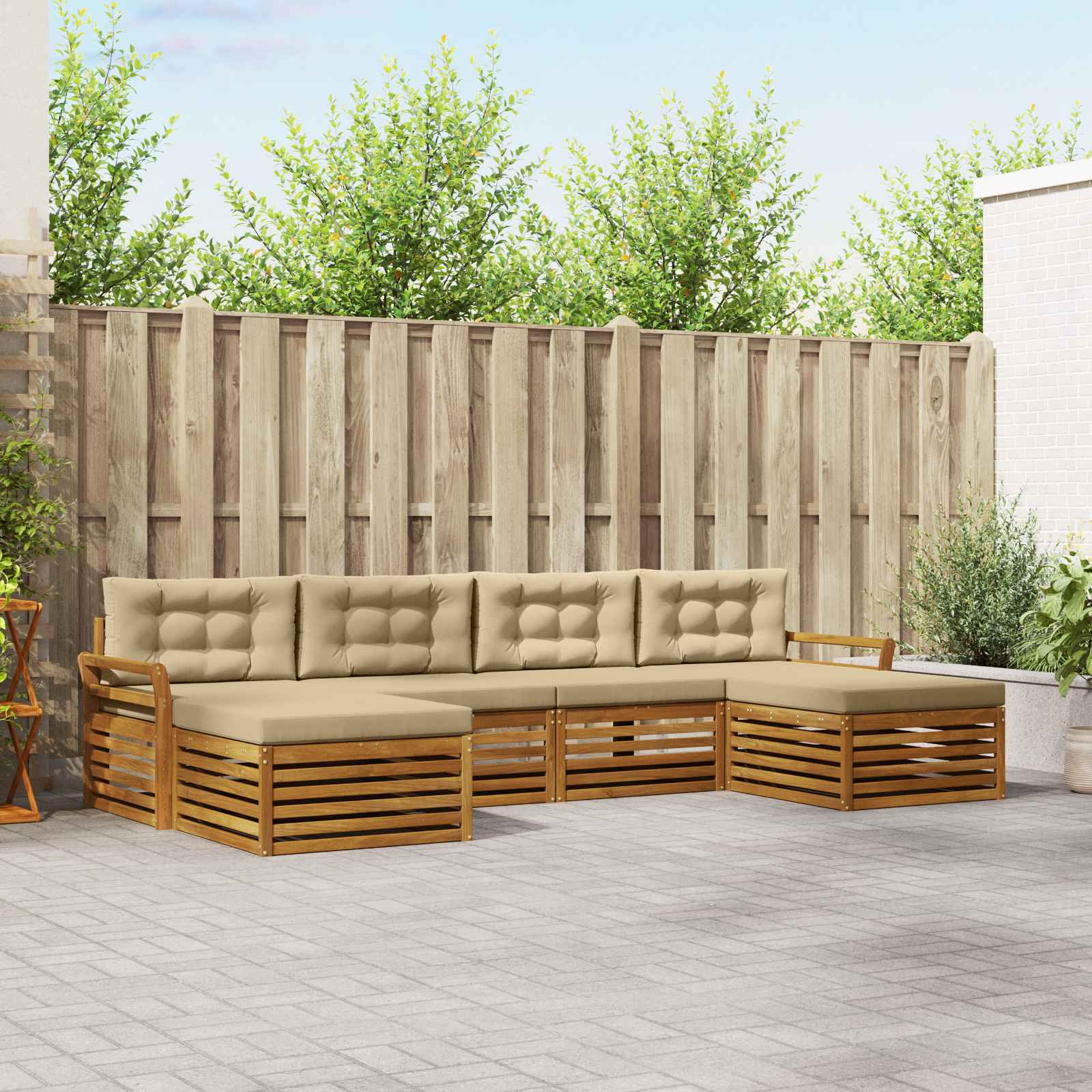 Set divani 6 pcs Naturale e Beige Legno di Acacia Massello | homemem39