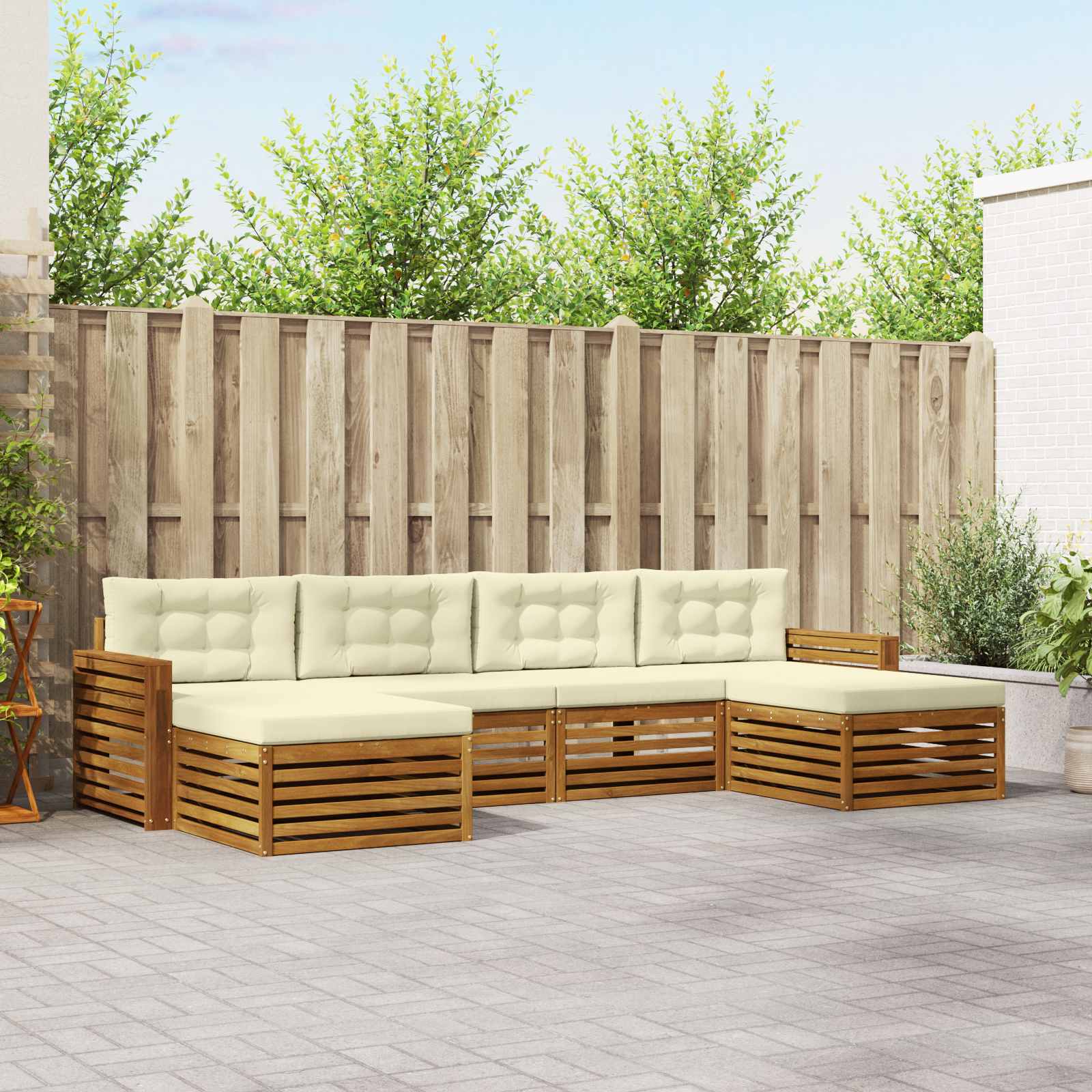 Set divani 6 pcs Naturale e Crema Legno di Acacia Massello | homemem39