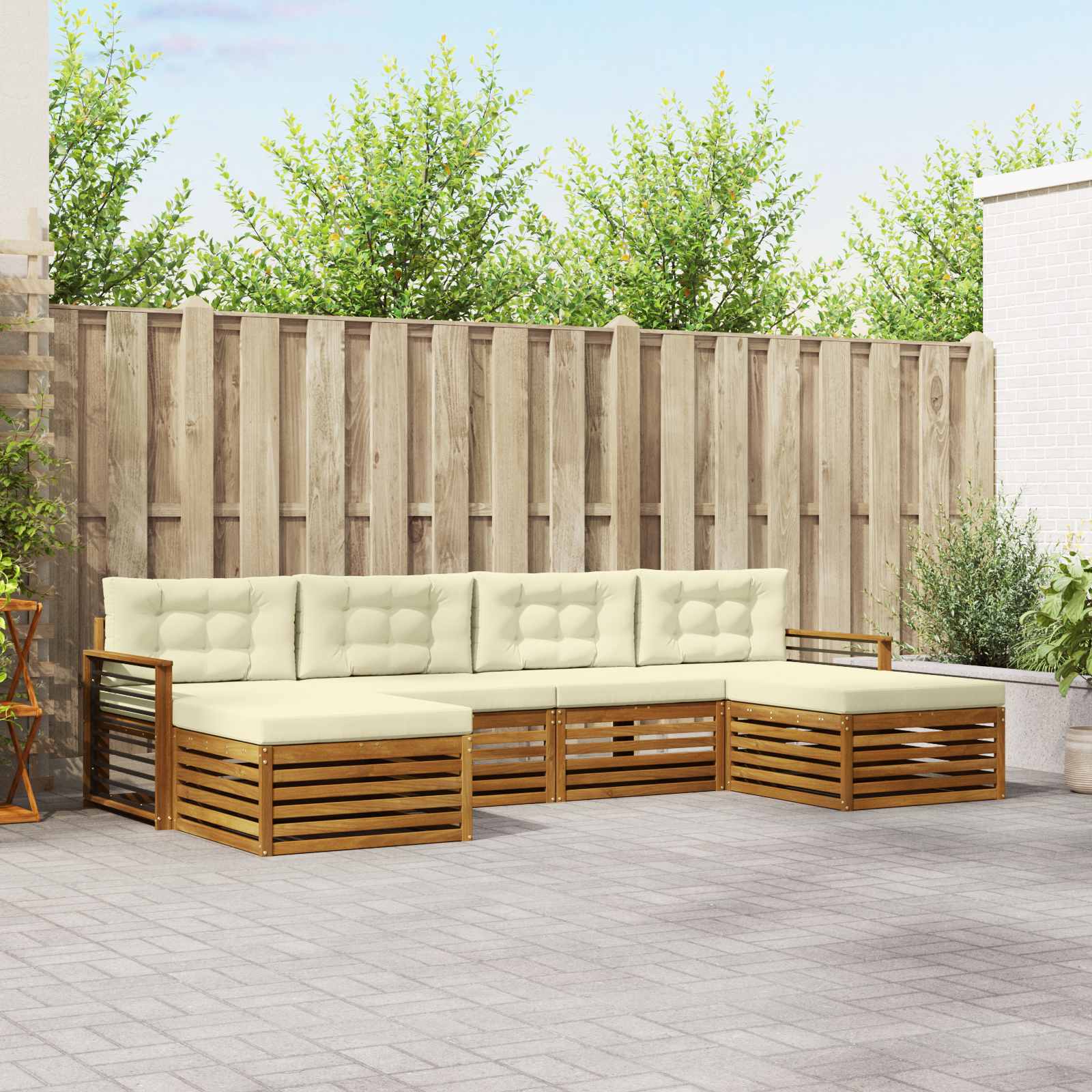 Set divani 6 pcs Naturale e Crema Legno di Acacia Massello | homemem39