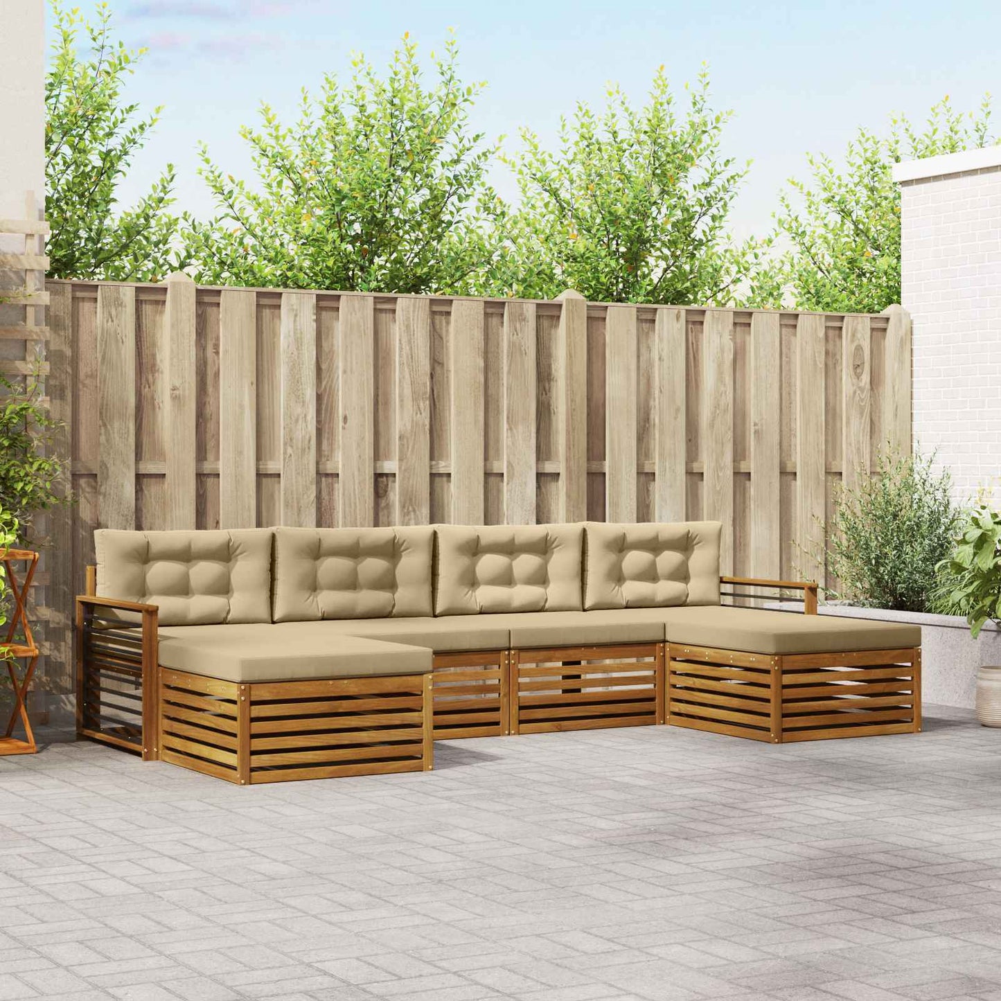 Set divani 6 pcs Naturale e Beige Legno di Acacia Massello | homemem39