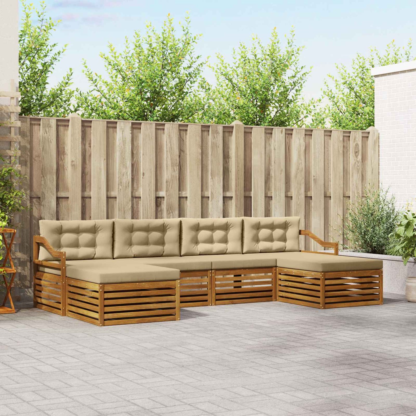 Set divani 6 pcs Naturale e Beige Legno di Acacia Massello