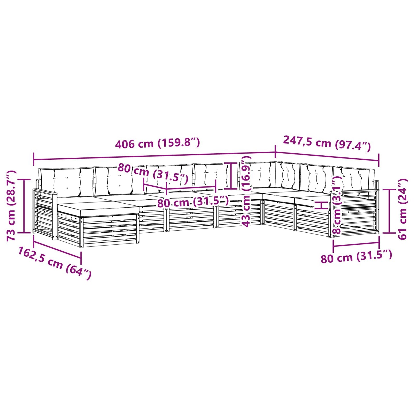 Set di divani da esterno con cuscino 8 pcs Naturale e Antracite