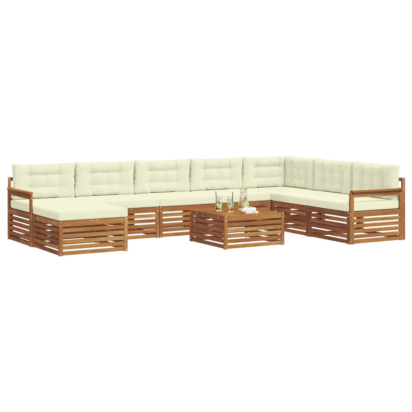 Set di divani da esterno con cuscino 9 pcs Naturale e Crema | homemem39