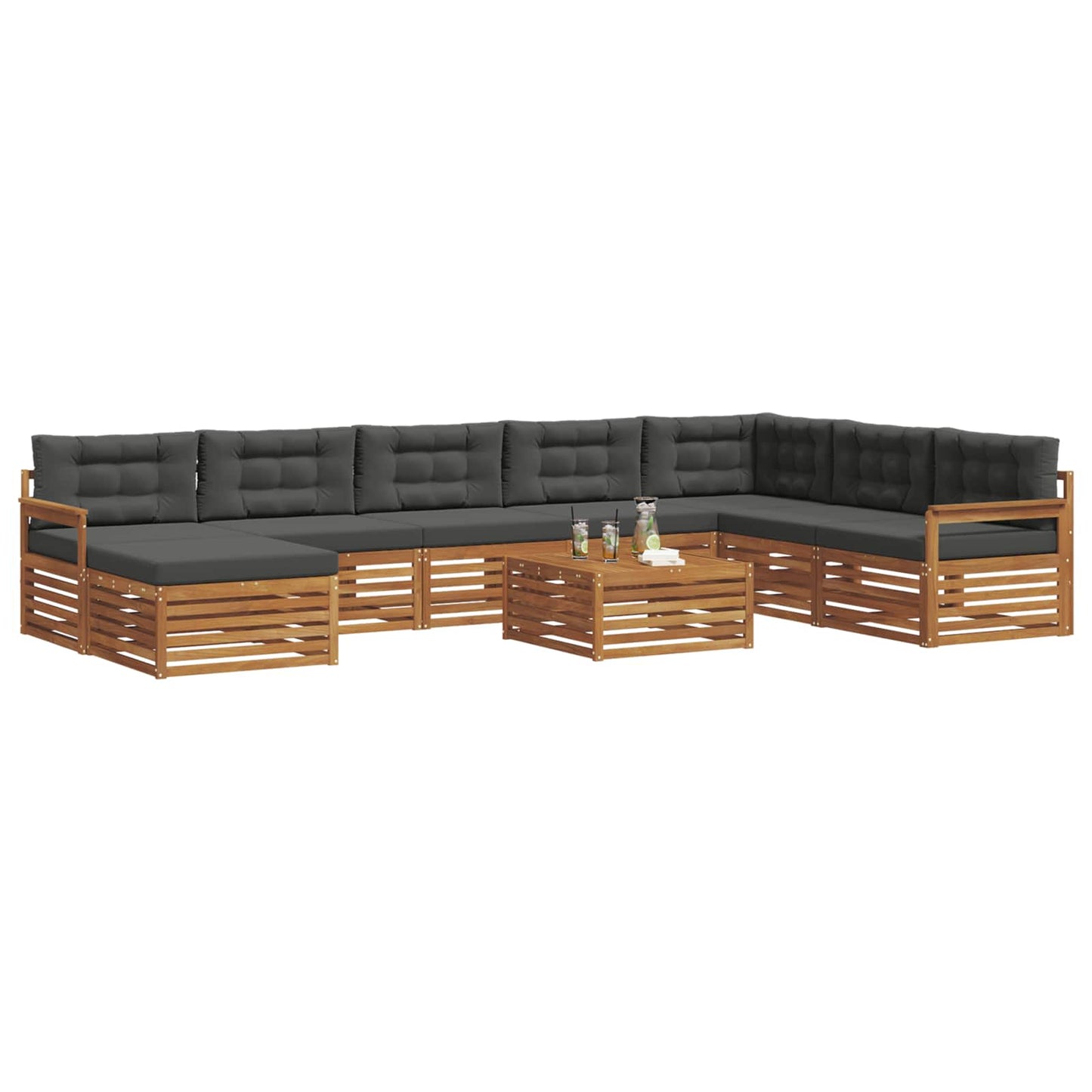 Set di divani da esterno con cuscino 9 pcs Naturale e Antracite | homemem39