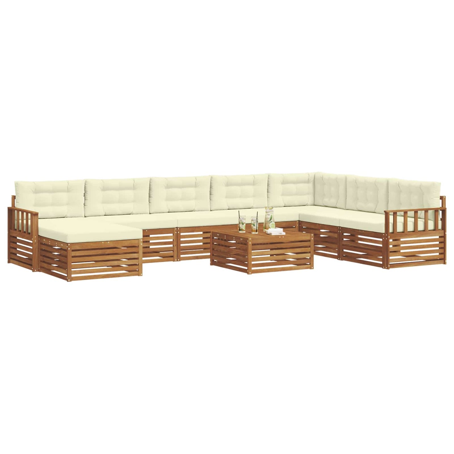 Set di divani da esterno con cuscino 9 pcs Naturale e Crema | homemem39