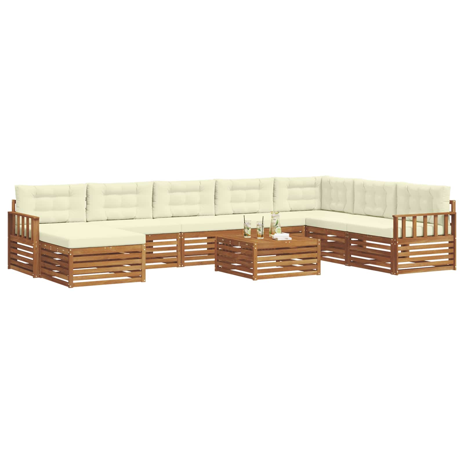 Set di divani da esterno con cuscino 9 pcs Naturale e Crema | homemem39