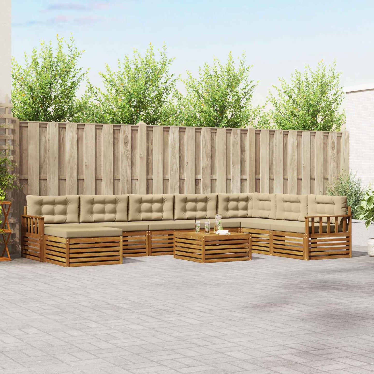 Set di divani da esterno con cuscino 9 pcs Naturale e Beige
