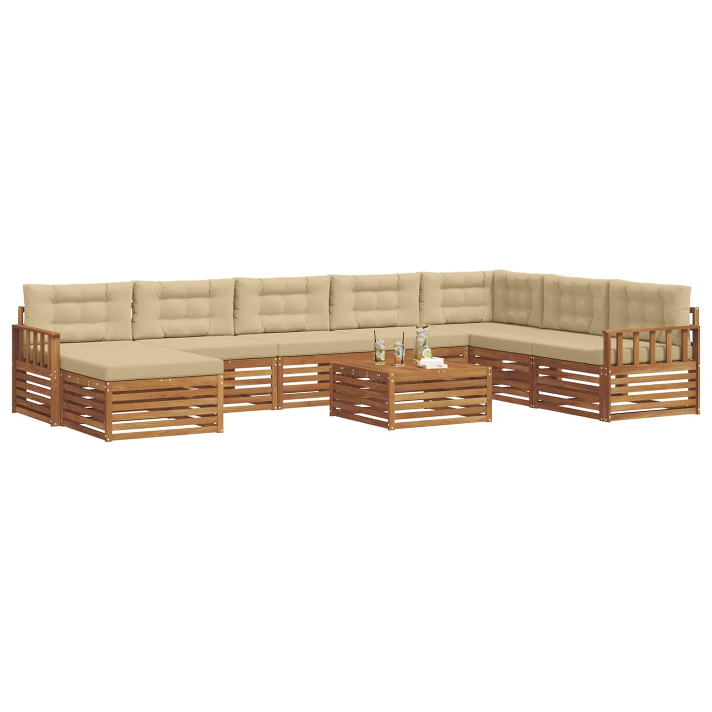 Set di divani da esterno con cuscino 9 pcs Naturale e Beige | homemem39
