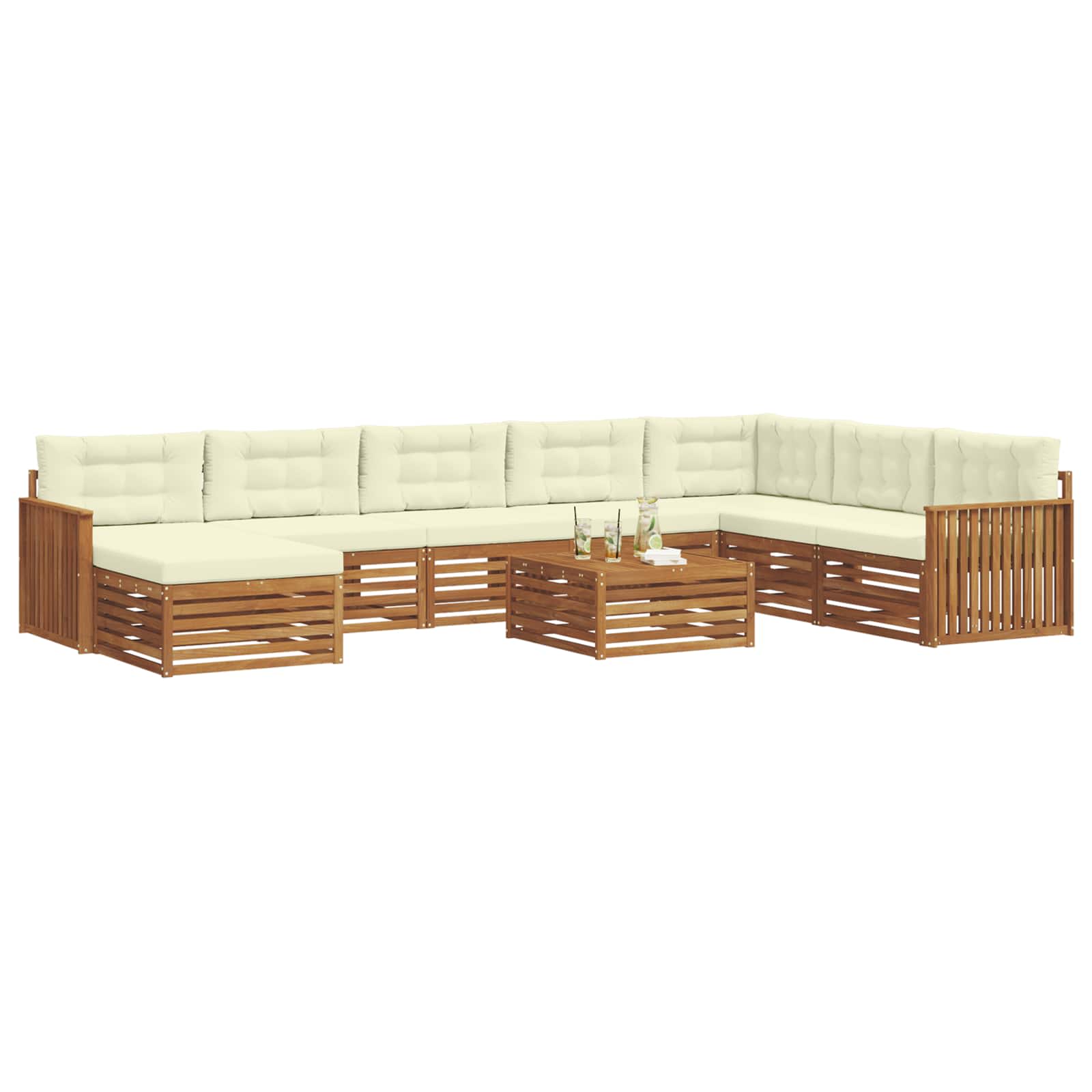 Set di divani da esterno con cuscino 9 pcs Naturale e Crema | homemem39