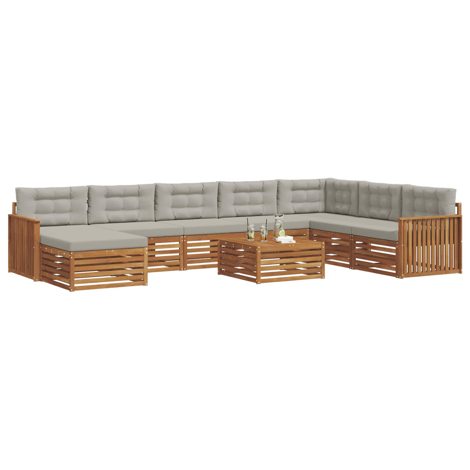 Set di divani da esterno 9 pcs Grigio Naturale e Chiaro | homemem39