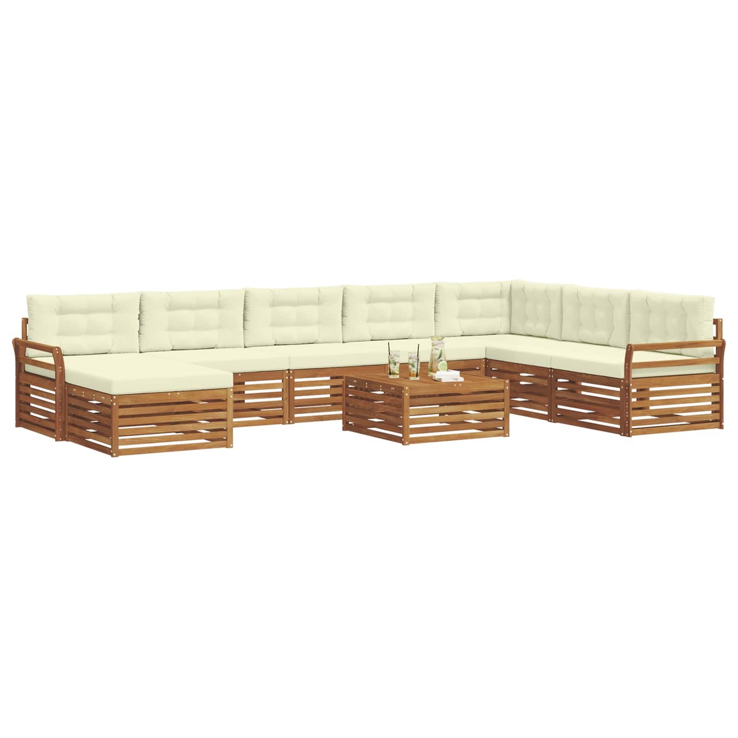 Set di divani da esterno con cuscino 9 pcs Naturale e Crema | homemem39