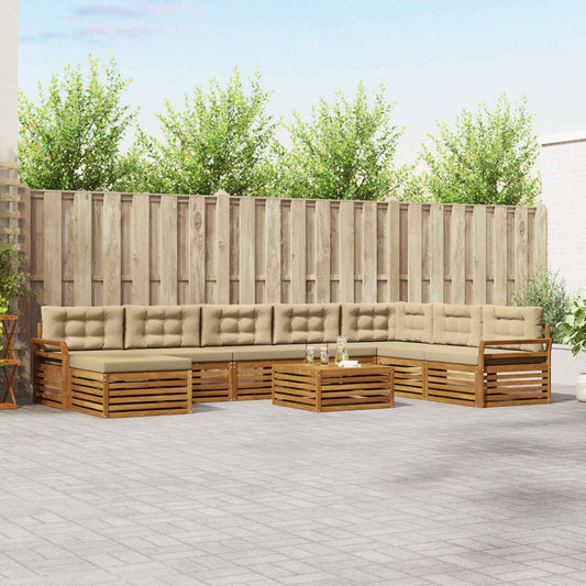 Set di divani da esterno con cuscino 9 pcs Naturale e Beige