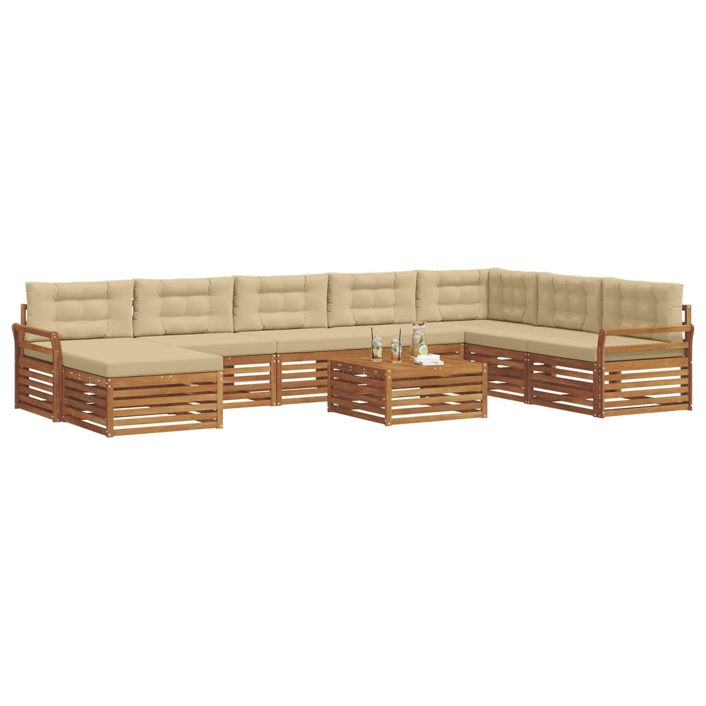 Set di divani da esterno con cuscino 9 pcs Naturale e Beige | homemem39
