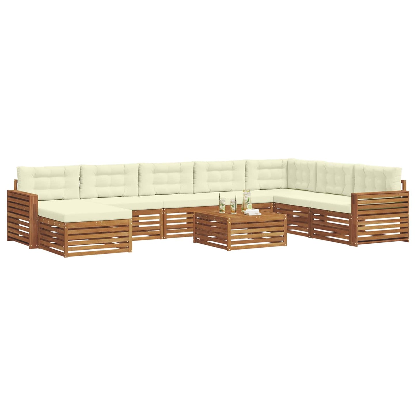 Set di divani da esterno con cuscino 9 pcs Naturale e Crema | homemem39