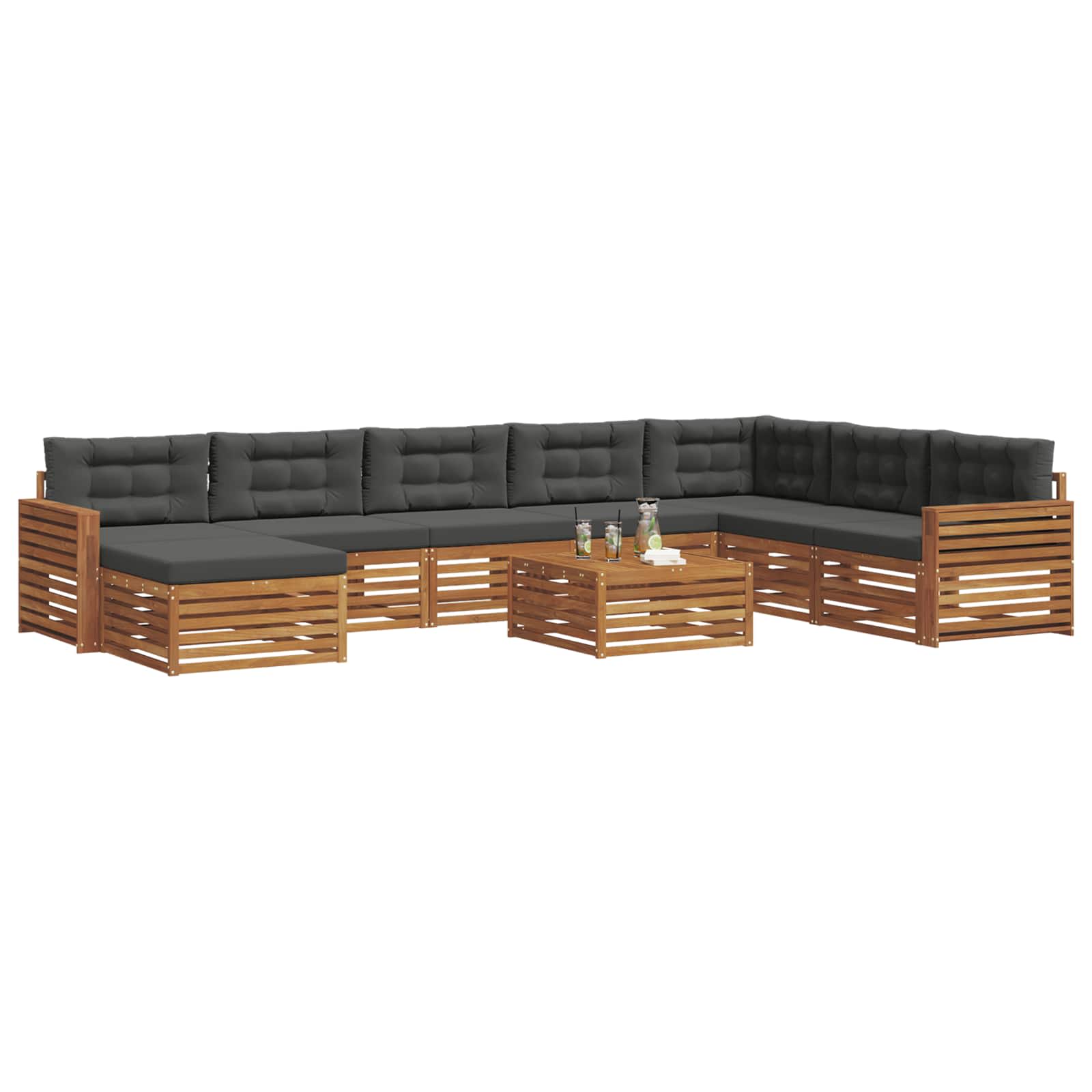 Set di divani da esterno con cuscino 9 pcs Naturale e Antracite | homemem39