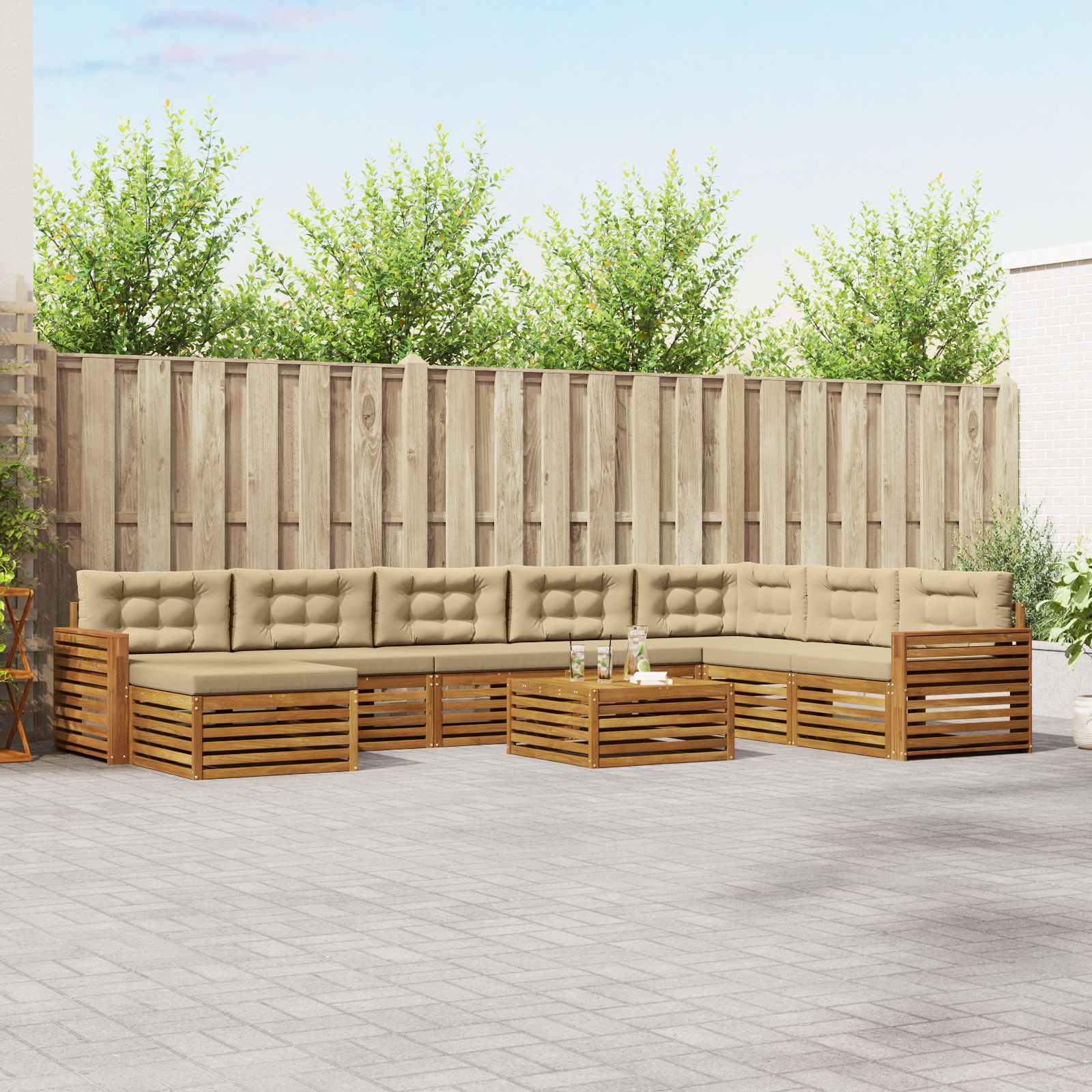 Set di divani da esterno con cuscino 9 pcs Naturale e Beige | homemem39