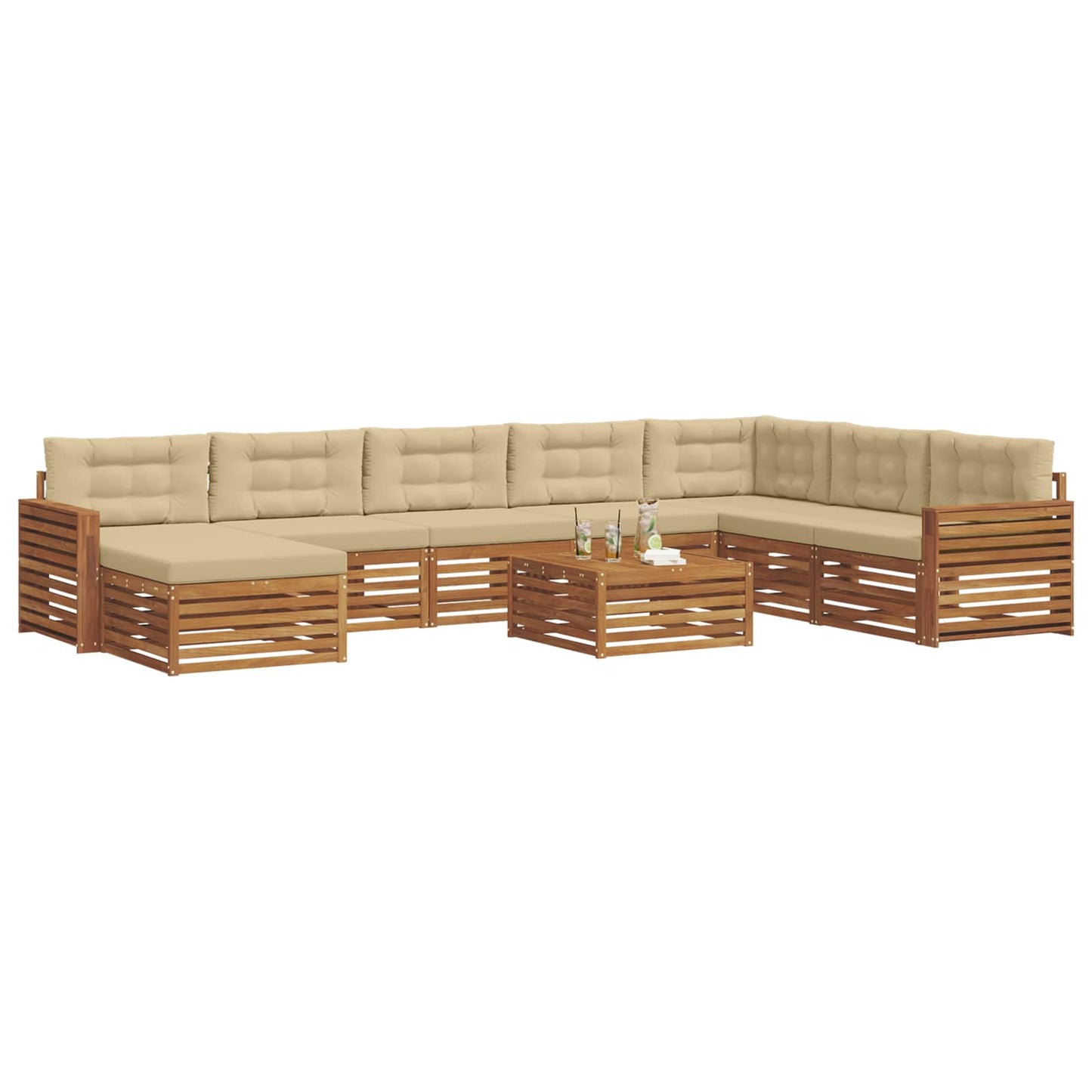 Set di divani da esterno con cuscino 9 pcs Naturale e Beige | homemem39