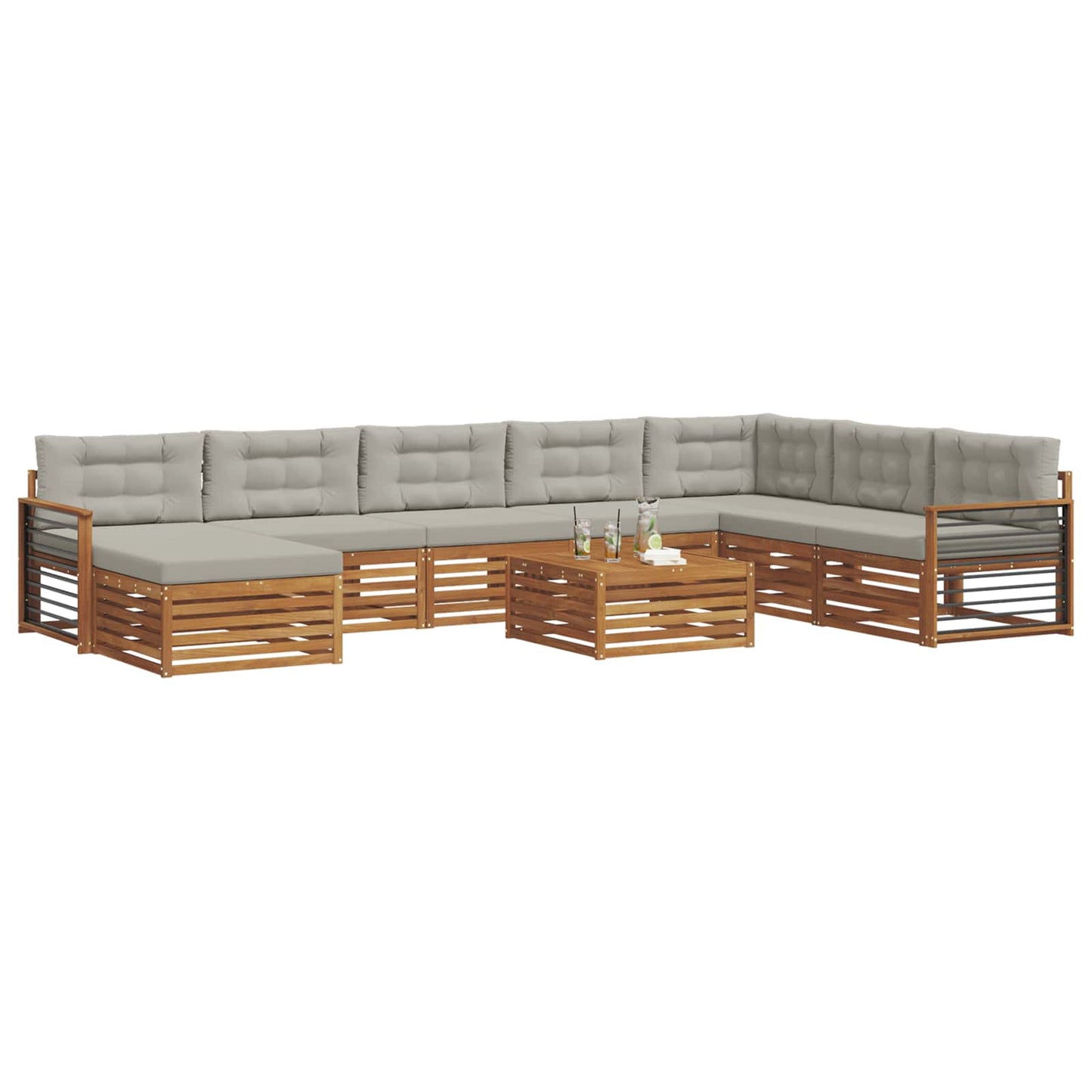 Set di divani da esterno 9 pcs Grigio Naturale e Chiaro | homemem39