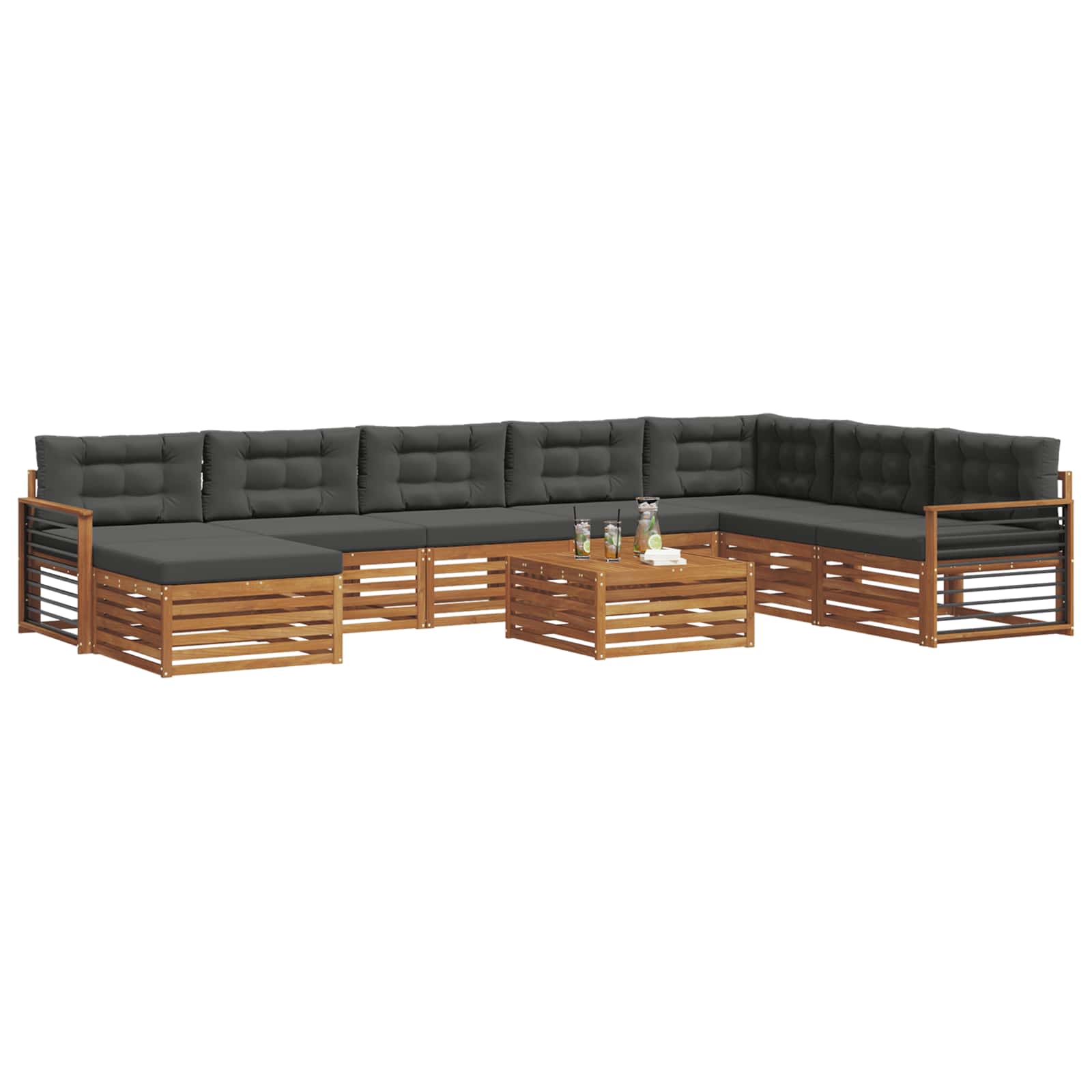 Set di divani da esterno con cuscino 9 pcs Naturale e Antracite | homemem39