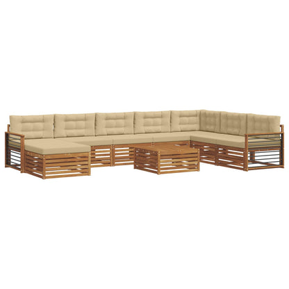 Set di divani da esterno con cuscino 9 pcs Naturale e Beige | homemem39