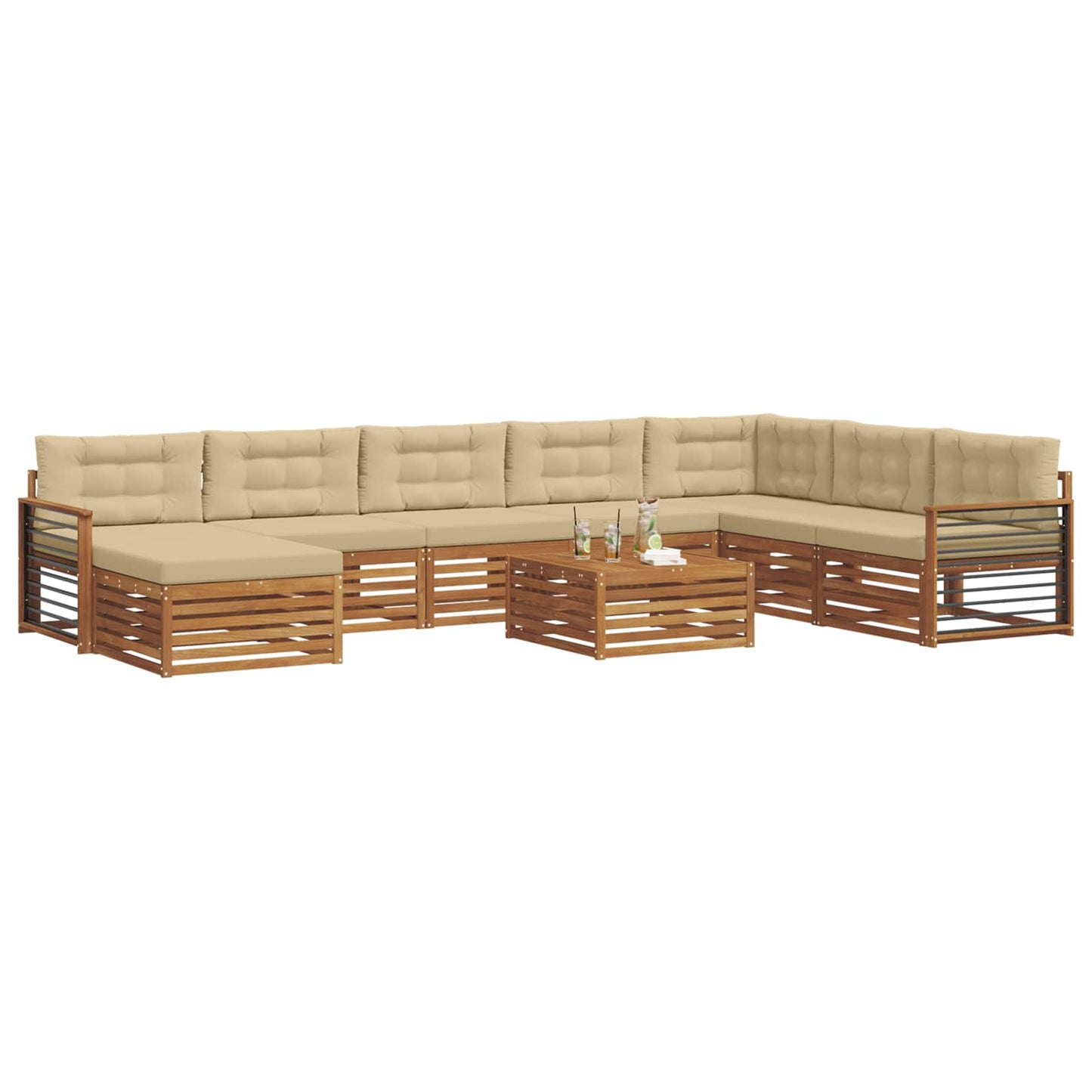 Set di divani da esterno con cuscino 9 pcs Naturale e Beige | homemem39