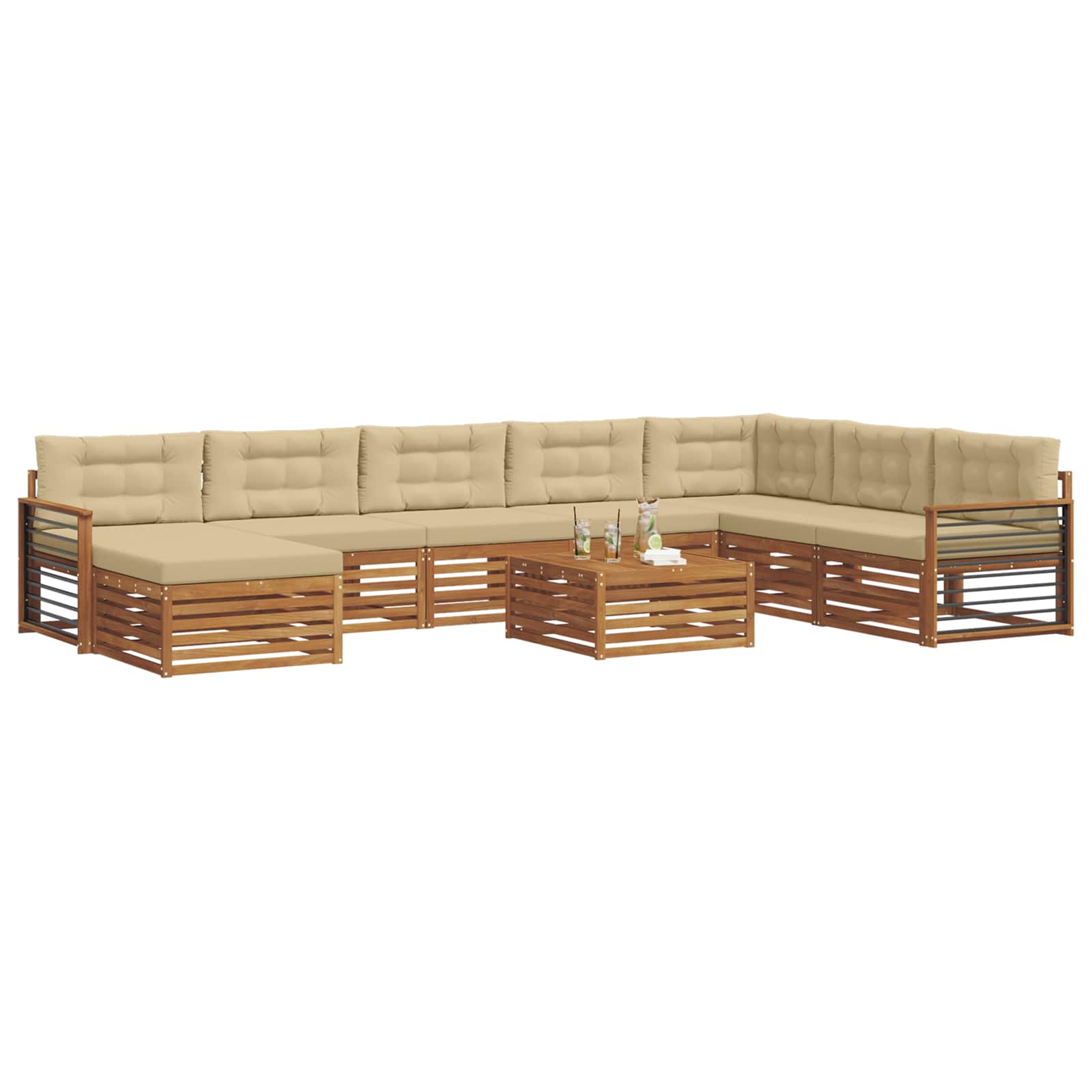 Set di divani da esterno con cuscino 9 pcs Naturale e Beige | homemem39