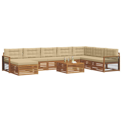 Set di divani da esterno con cuscino 9 pcs Naturale e Beige | homemem39