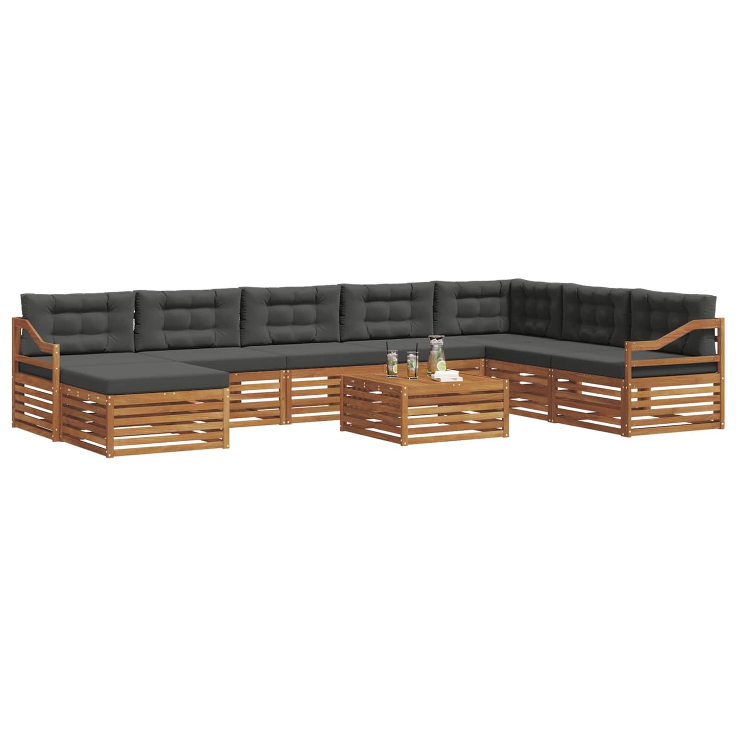 Set di divani da esterno con cuscino 9 pcs Naturale e Antracite | homemem39