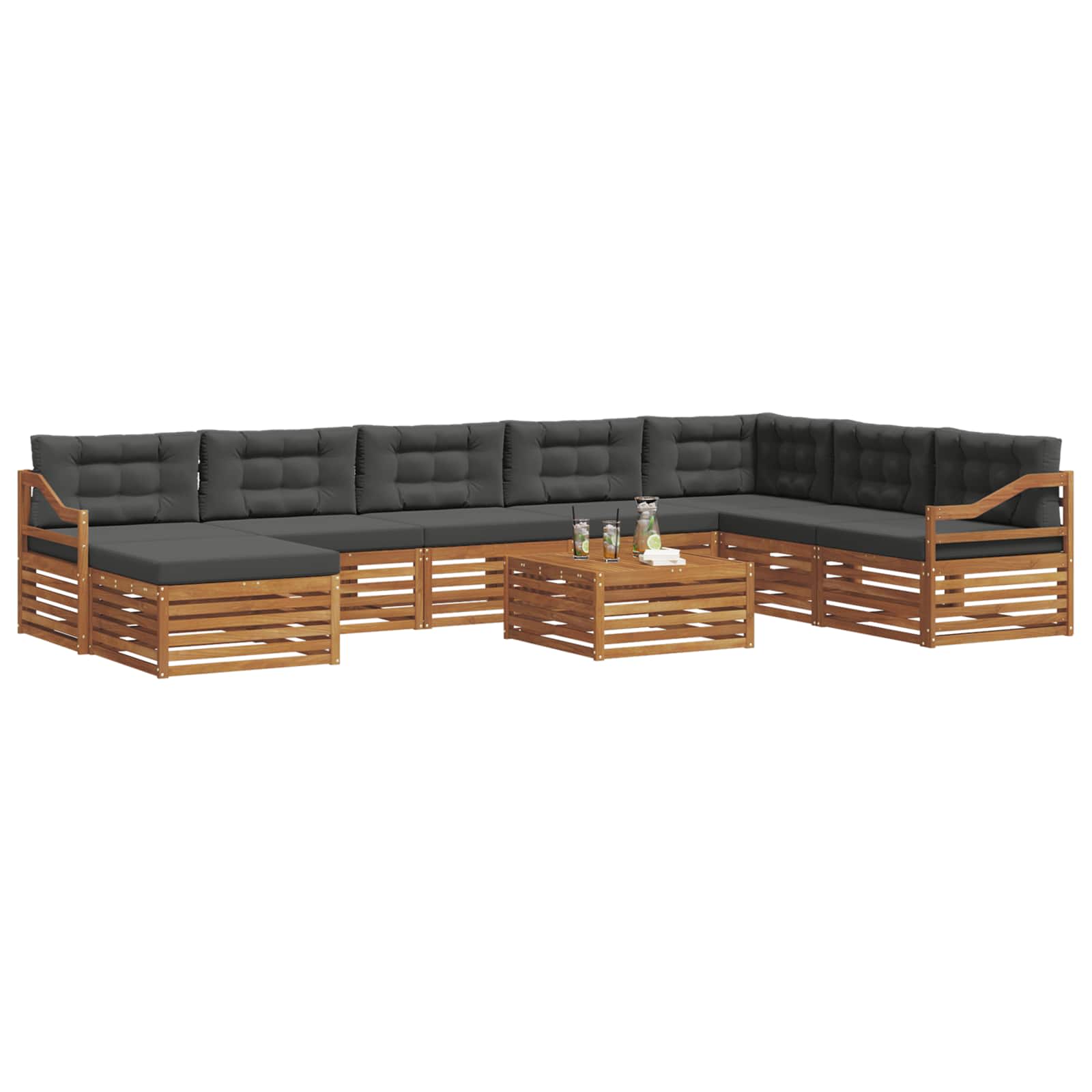 Set di divani da esterno con cuscino 9 pcs Naturale e Antracite | homemem39