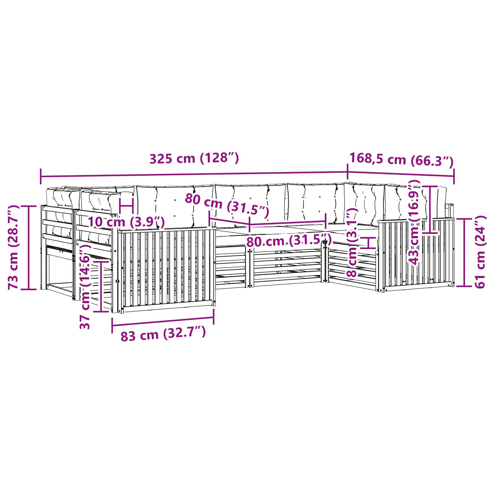 Set di divani da esterno con cuscino 6 pcs Naturale e Crema | homemem39