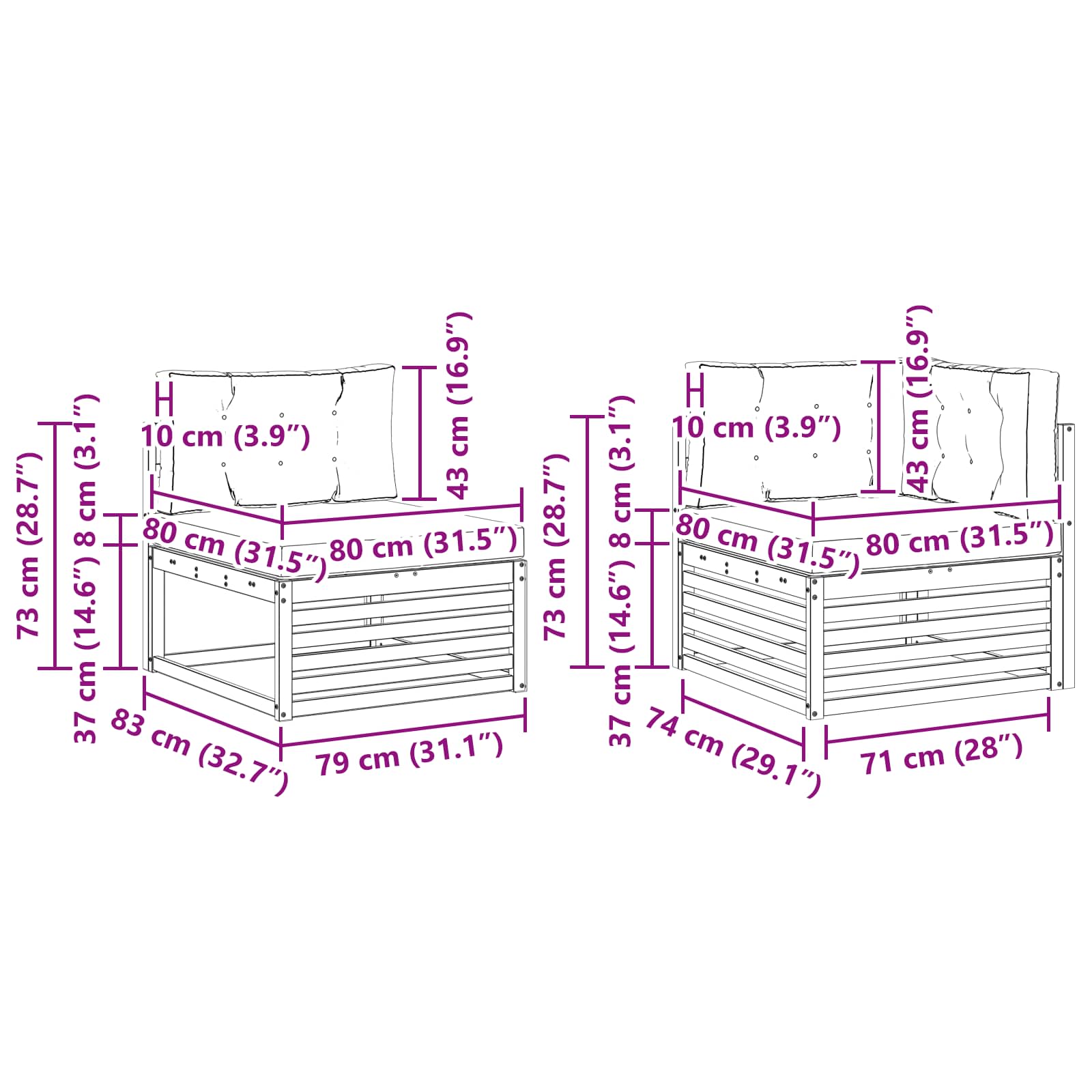 Set di divani da esterno con cuscino 6 pcs Naturale e Antracite | homemem39