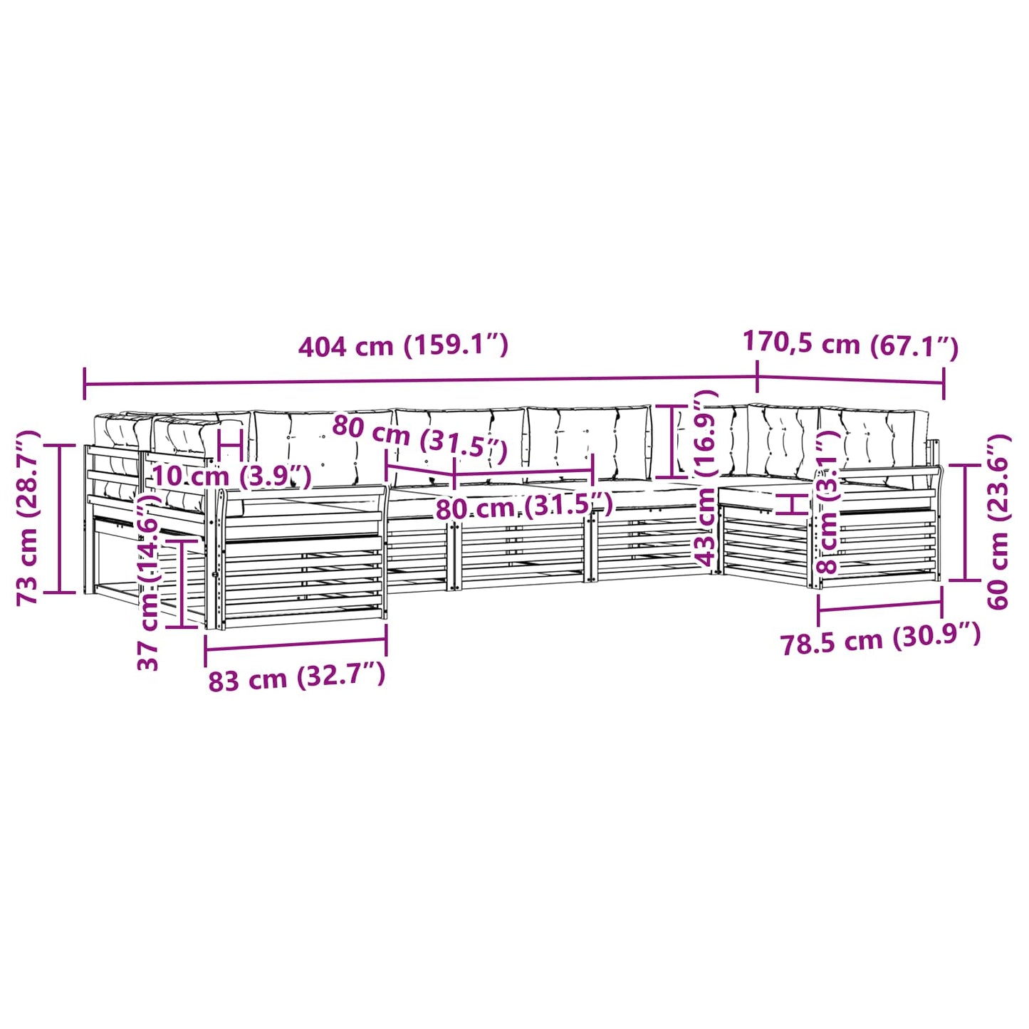 Set di divani da esterno con cuscino 7 pcs Naturale e Crema | homemem39
