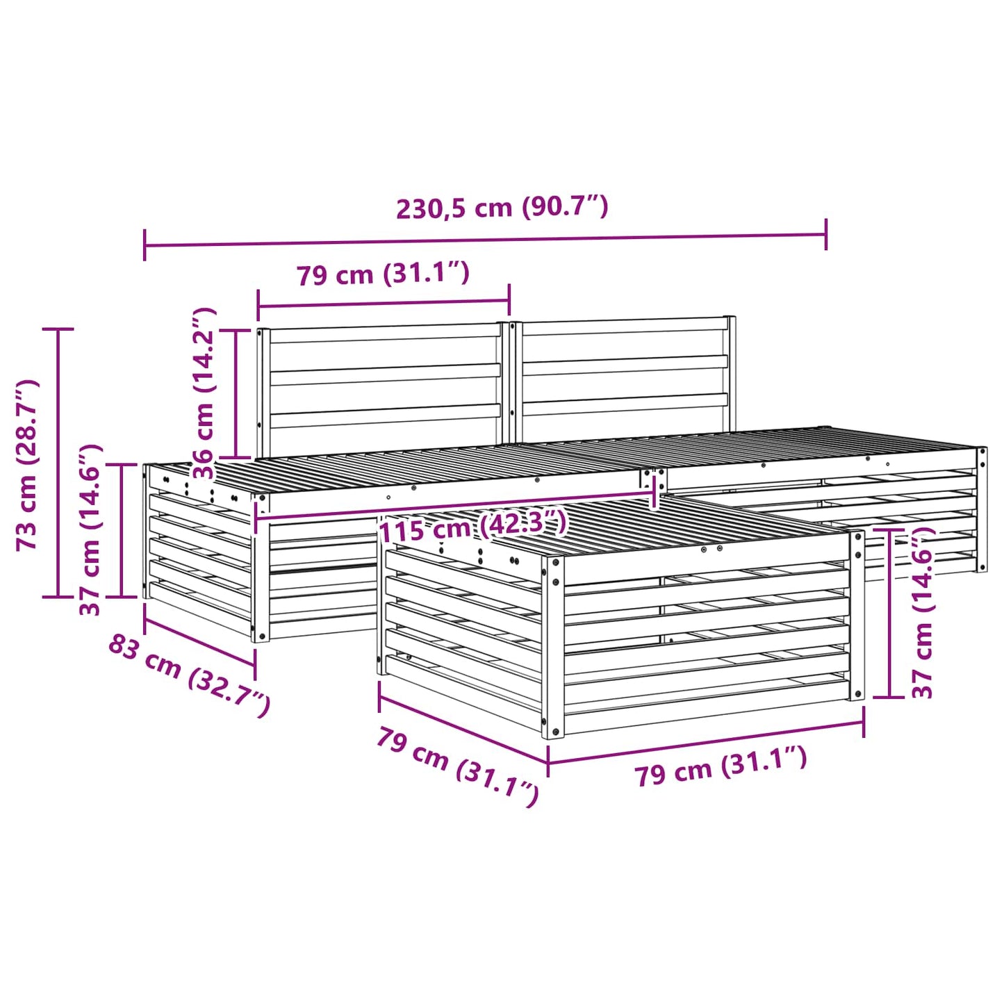 Set di divani da esterno 3 Pezzo Naturale | homemem39