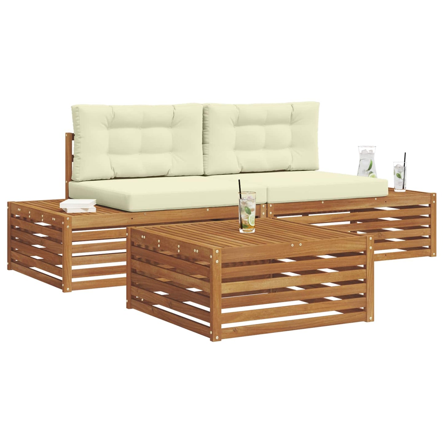Set di divani da esterno con cuscino 3 Pezzo Naturale e Crema | homemem39