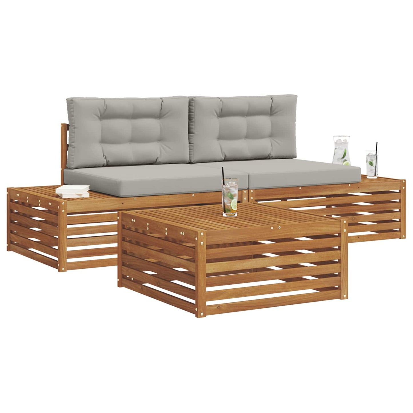 Set di divani da esterno 3 Pezzo Grigio Naturale e Chiaro | homemem39