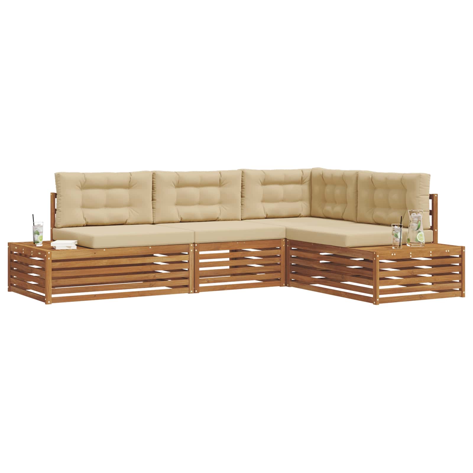 Set di divani da esterno con cuscino 4 Pezzo Naturale e Beige | homemem39