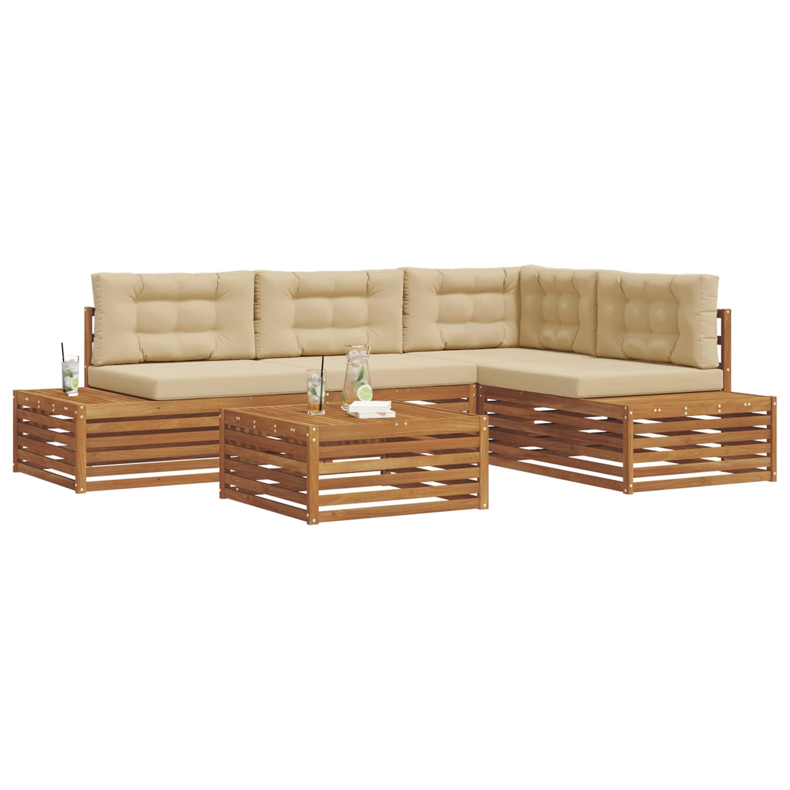 Set di divani da esterno con cuscino 5 Pezzo Naturale e Beige | homemem39