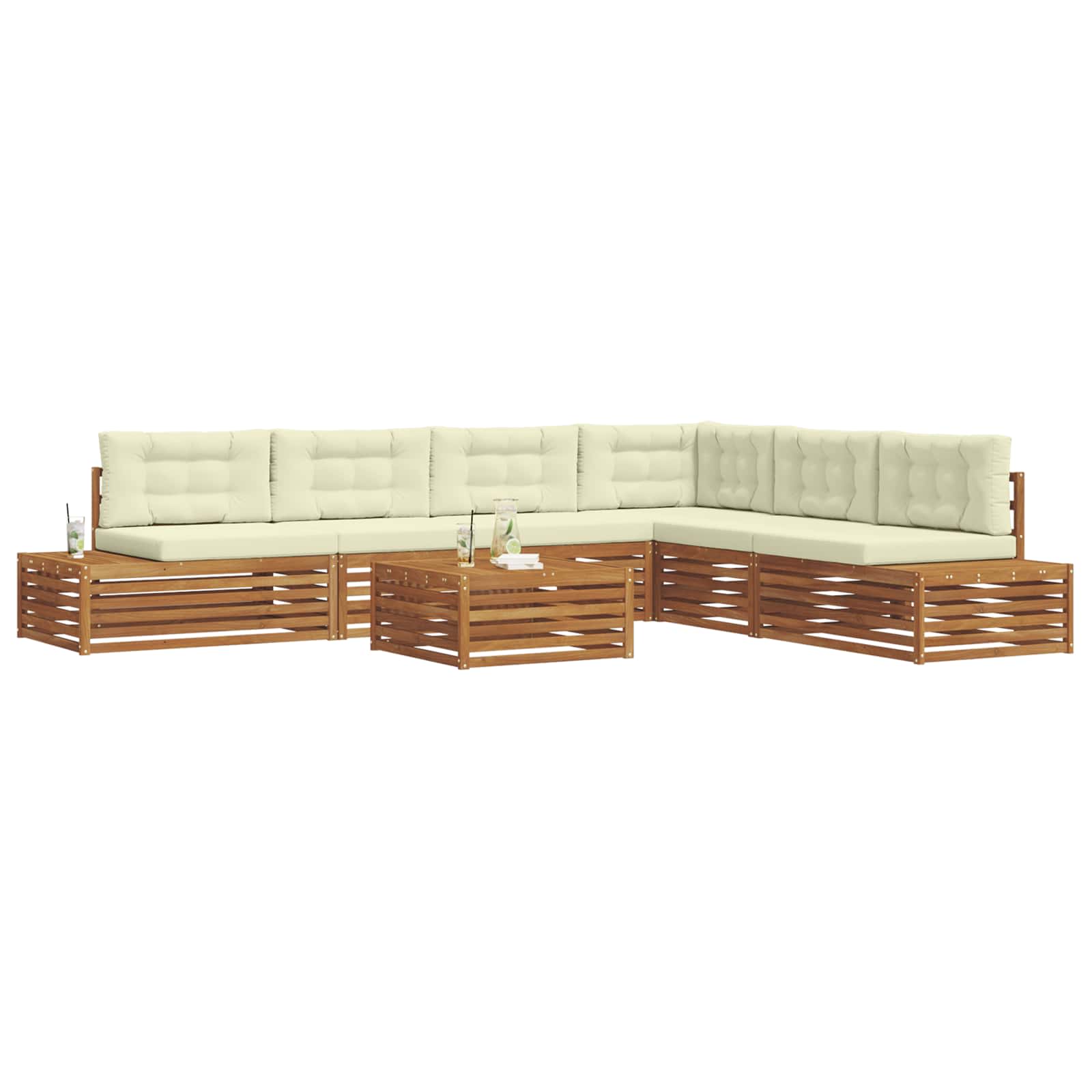 Set di divani da esterno con cuscino 7 Pezzo Naturale e Crema | homemem39