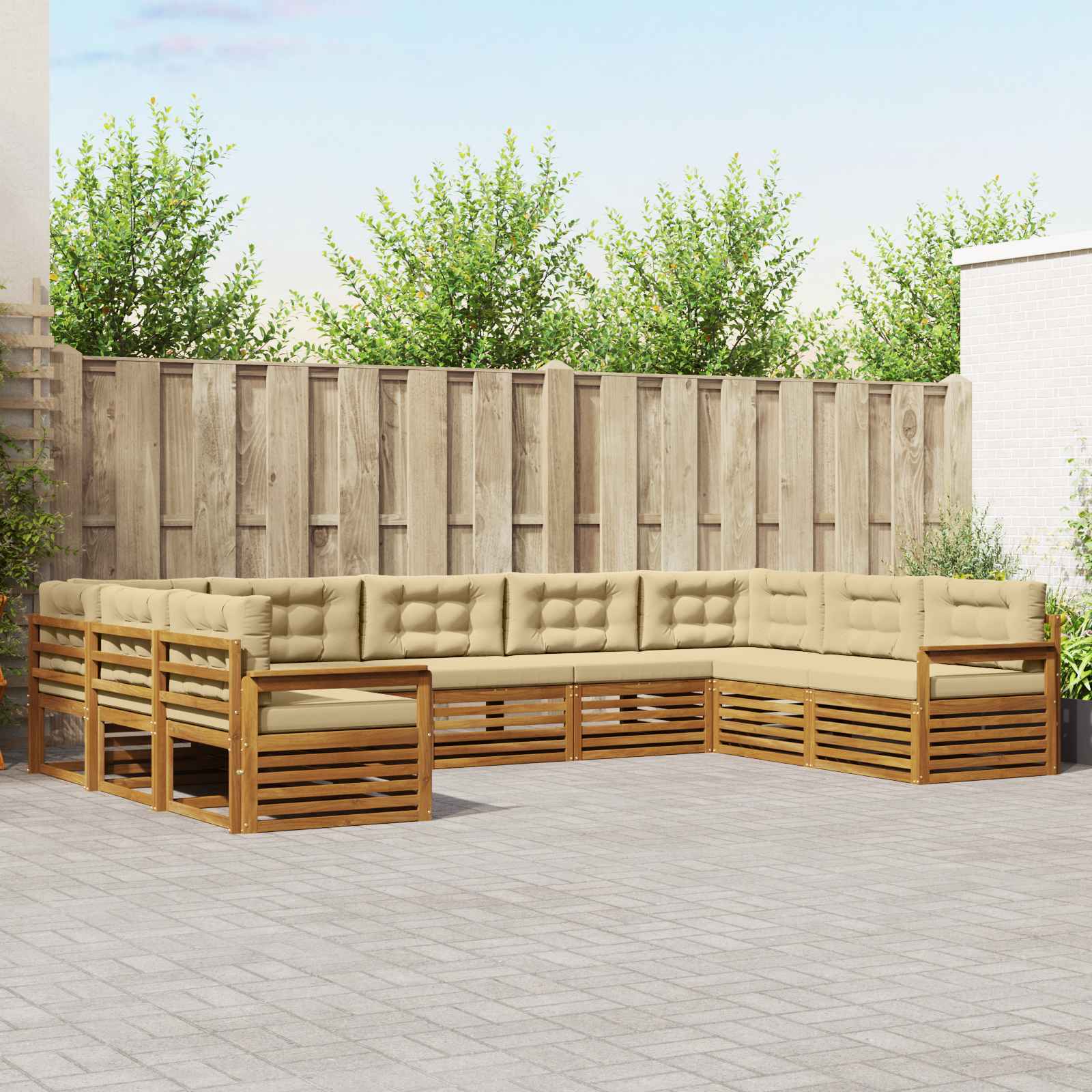 Set di divani da esterno con cuscino 9 pcs Naturale e Beige | homemem39