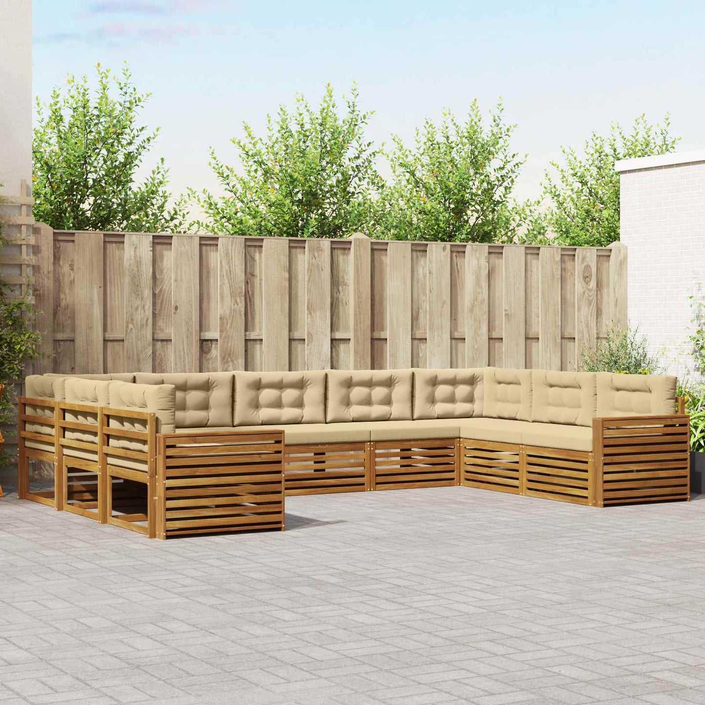 Set di divani da esterno con cuscino 9 pcs Naturale e Beige | homemem39