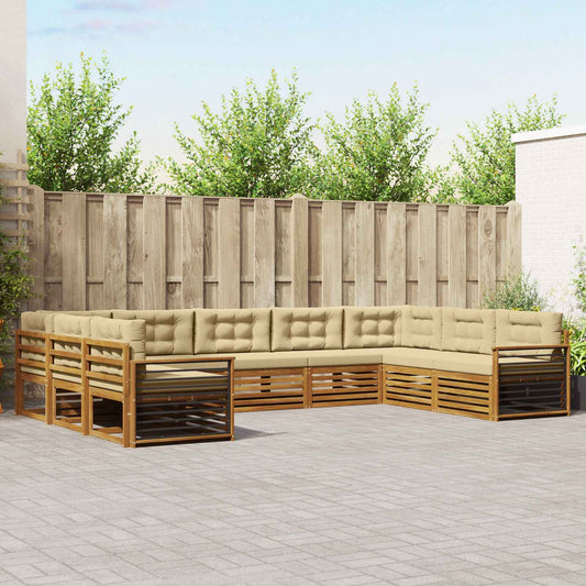Set di divani da esterno con cuscino 9 pcs Naturale e Beige | homemem39