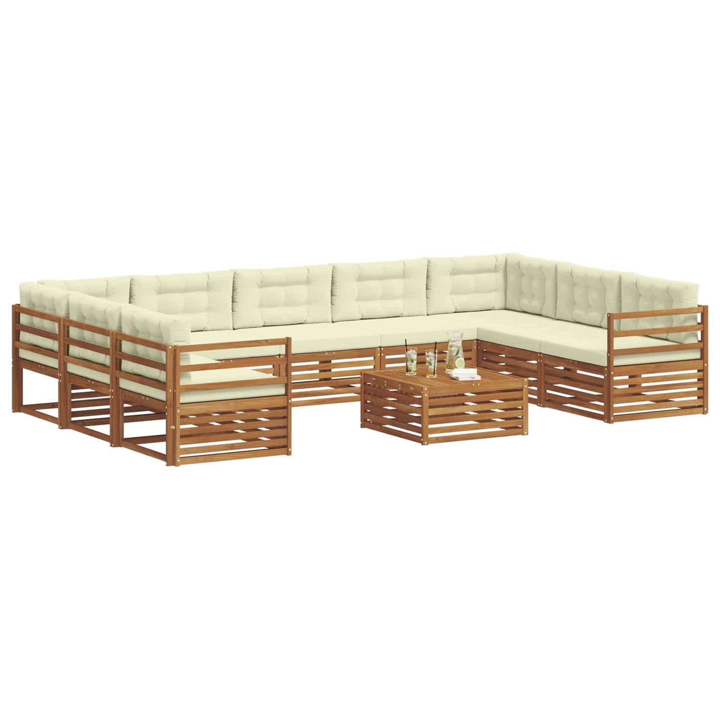 Set di divani da esterno con cuscino 10 pcs Naturale e Crema | homemem39