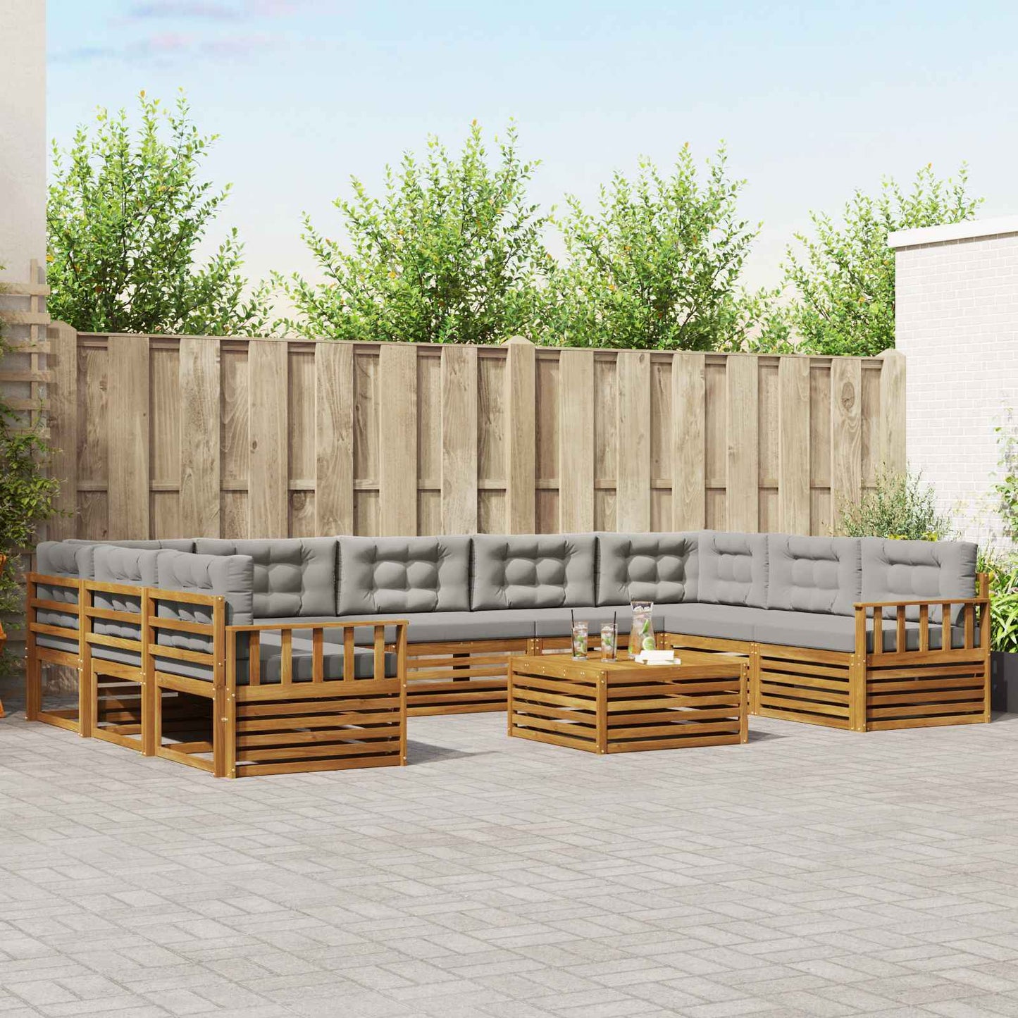 Set di divani da esterno 10 pcs Grigio Naturale e Chiaro