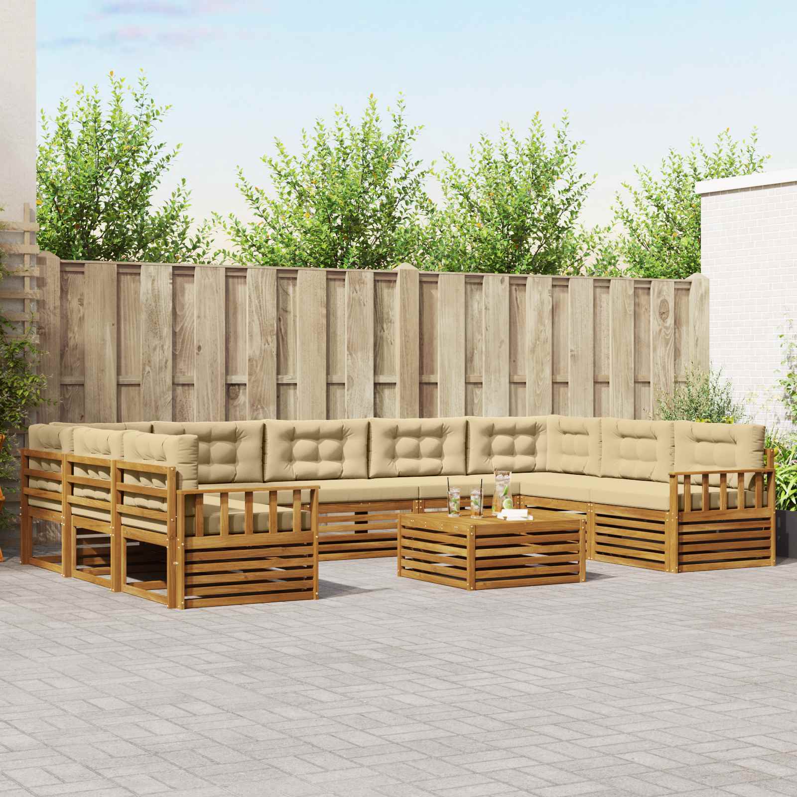 Set di divani da esterno con cuscino 10 pcs Naturale e Beige | homemem39
