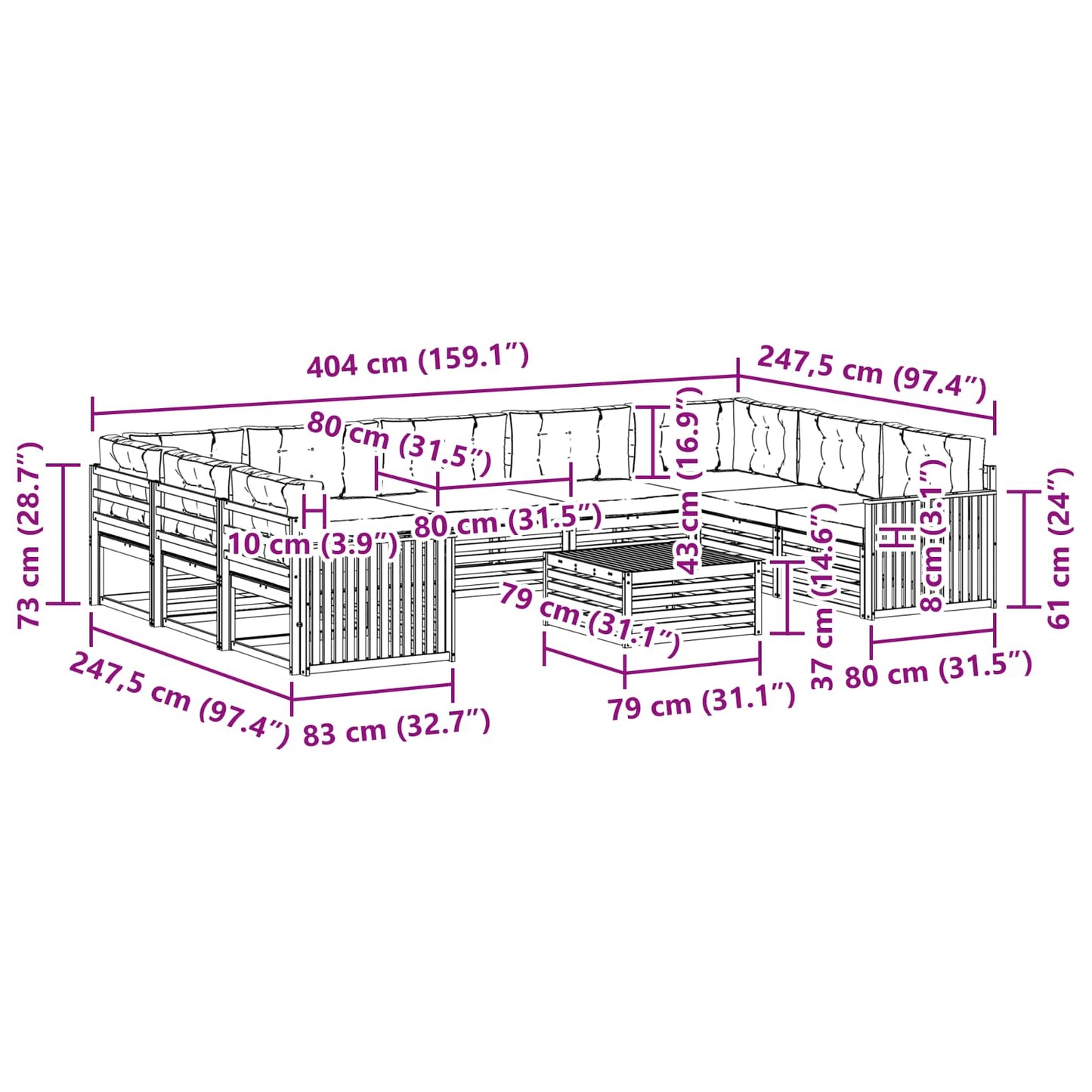 Set di divani da esterno 10 pcs Naturale e Antracite | homemem39