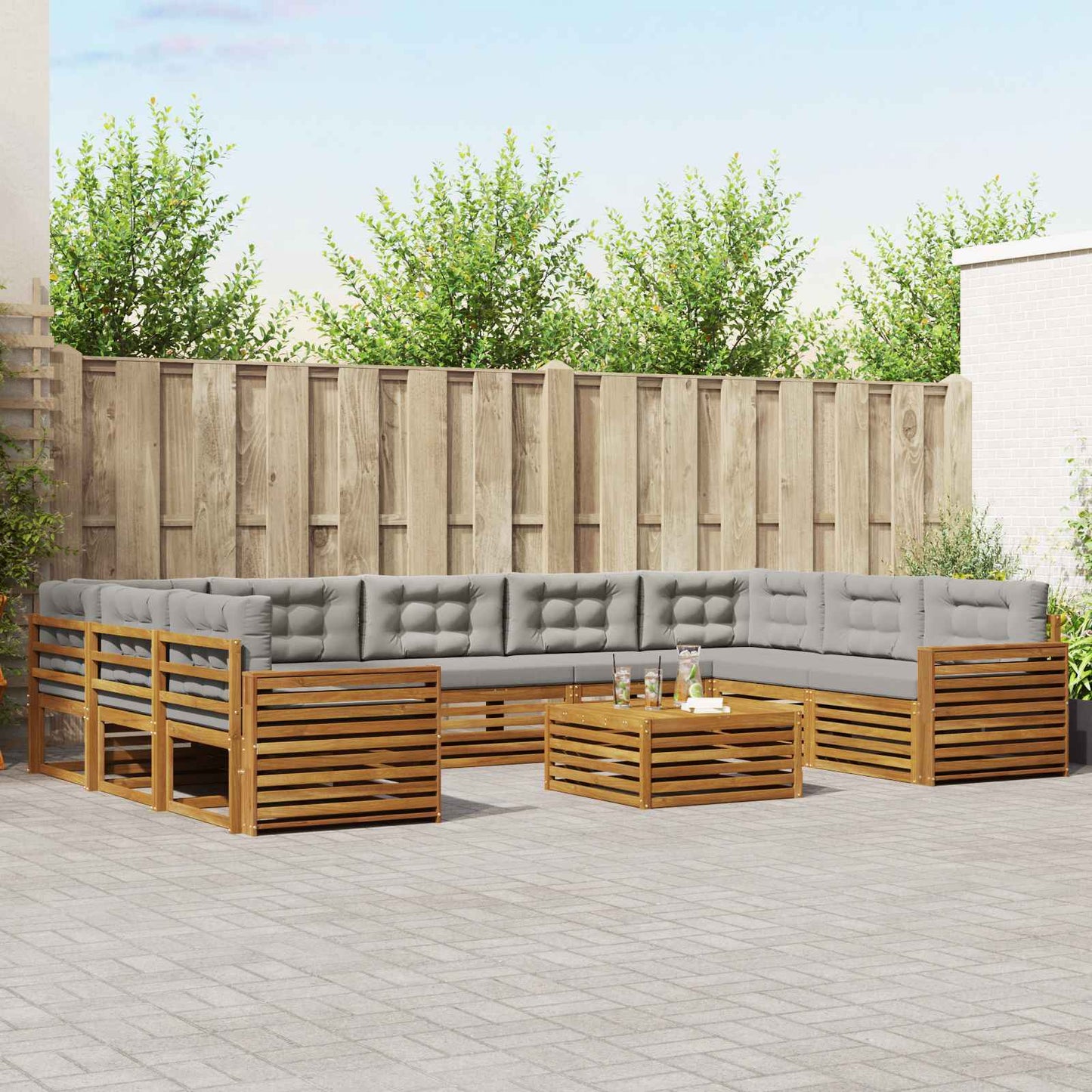 Set di divani da esterno 10 pcs Grigio Naturale e Chiaro